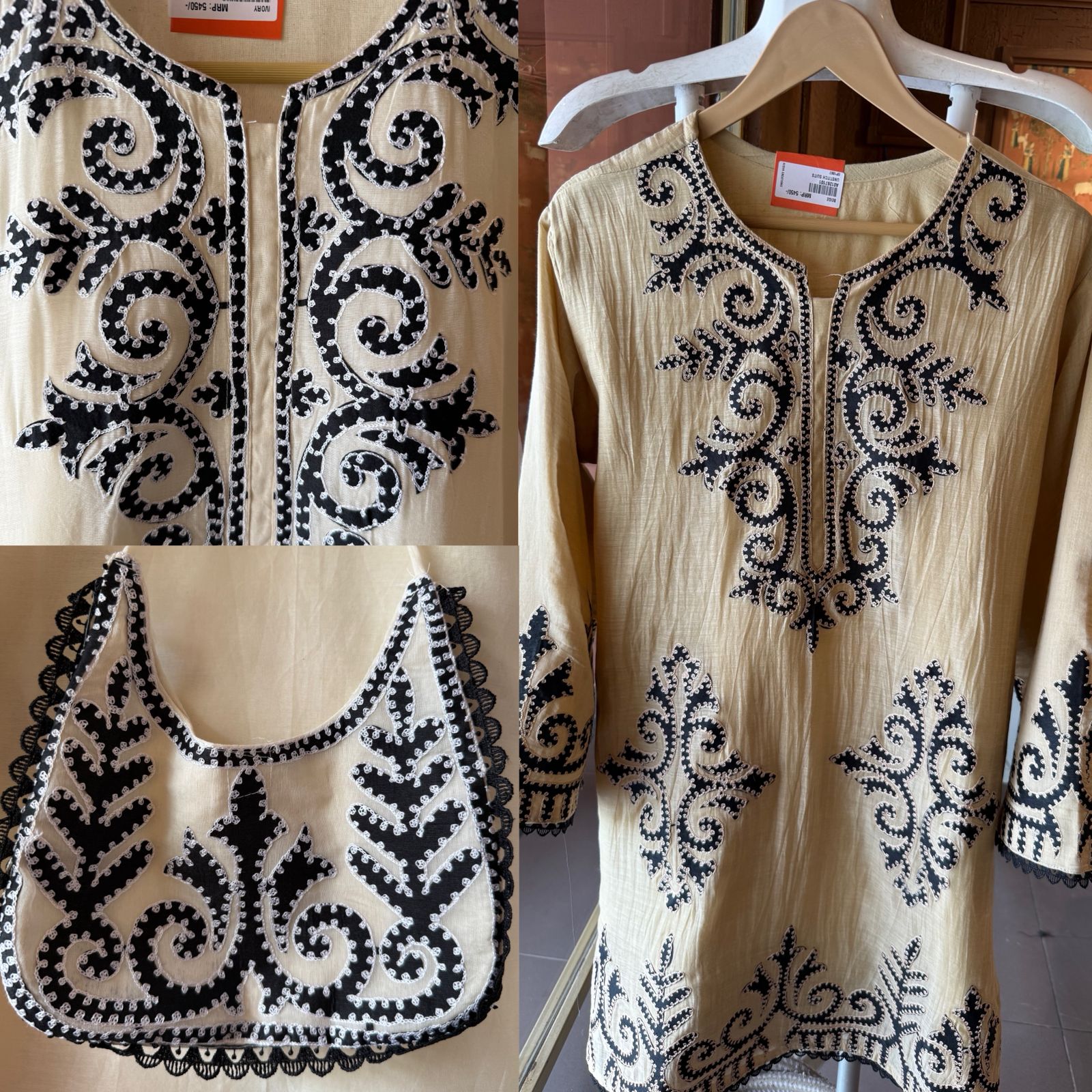 Kashmiri-Inspired Embroidered Kurta Set with Purse