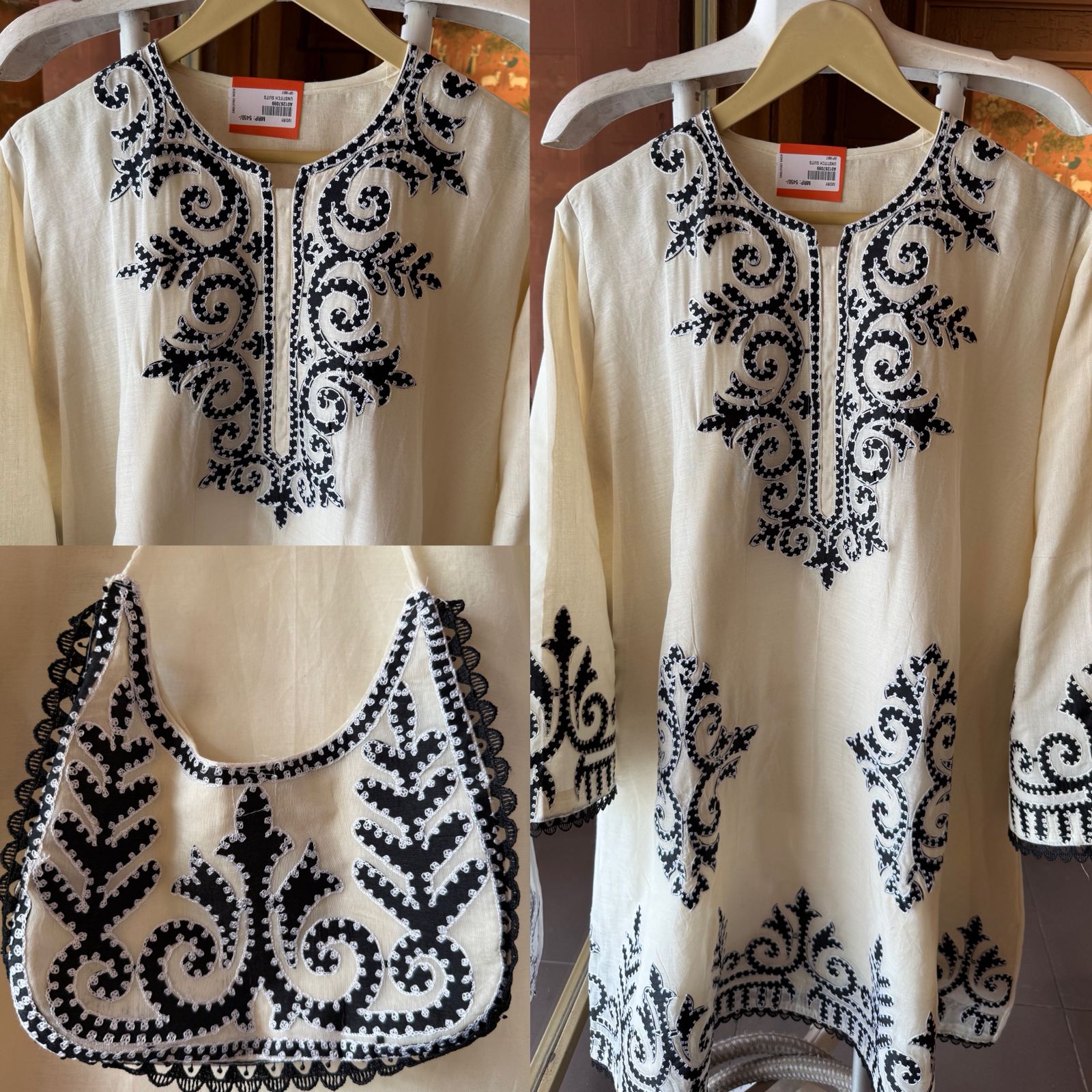 Kashmiri-Inspired Embroidered Kurta Set with Purse