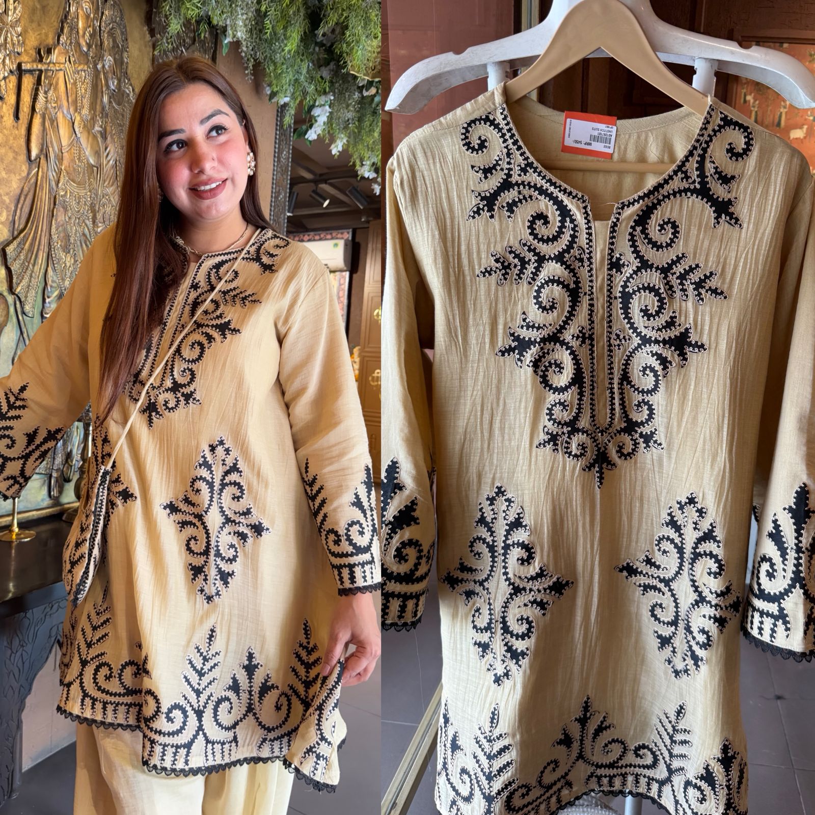 Kashmiri-Inspired Embroidered Kurta Set with Purse