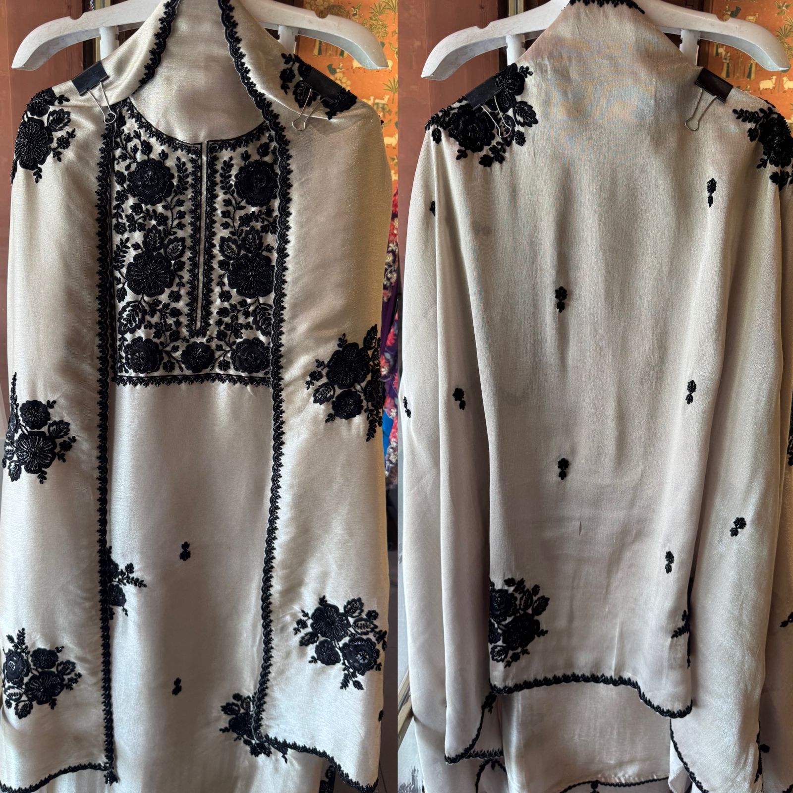 Black & beige bead embellished Embroidered Suit Set