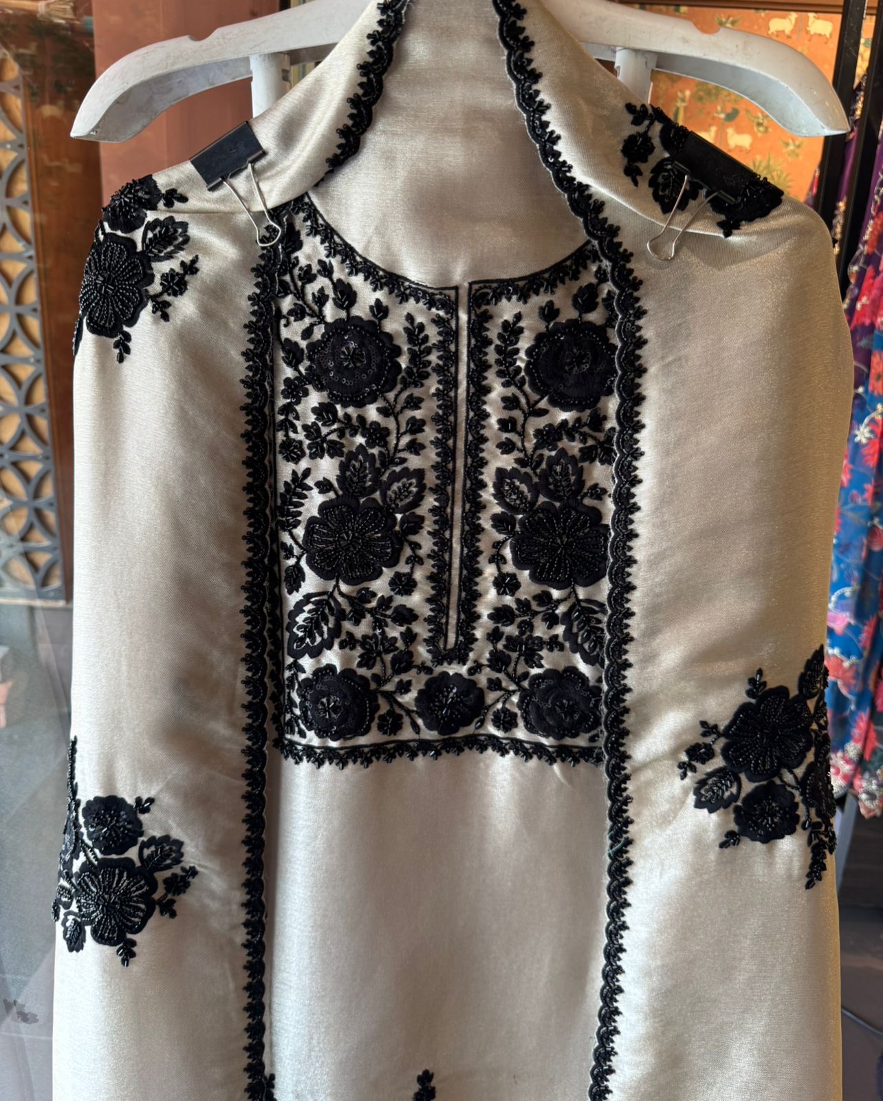 Black & beige bead embellished Embroidered Suit Set