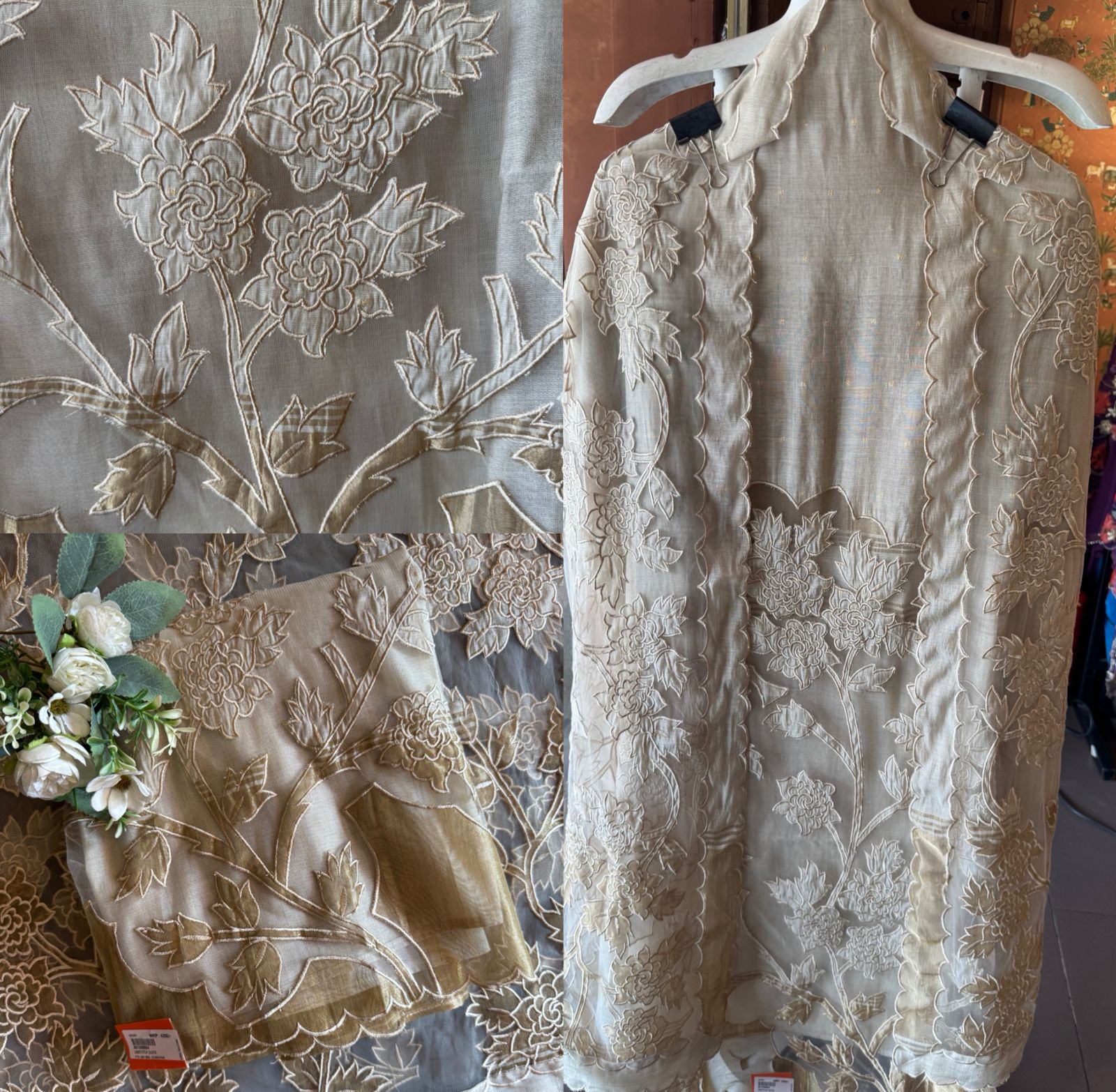 Champagne Floral Embroidered appliqué work Suit