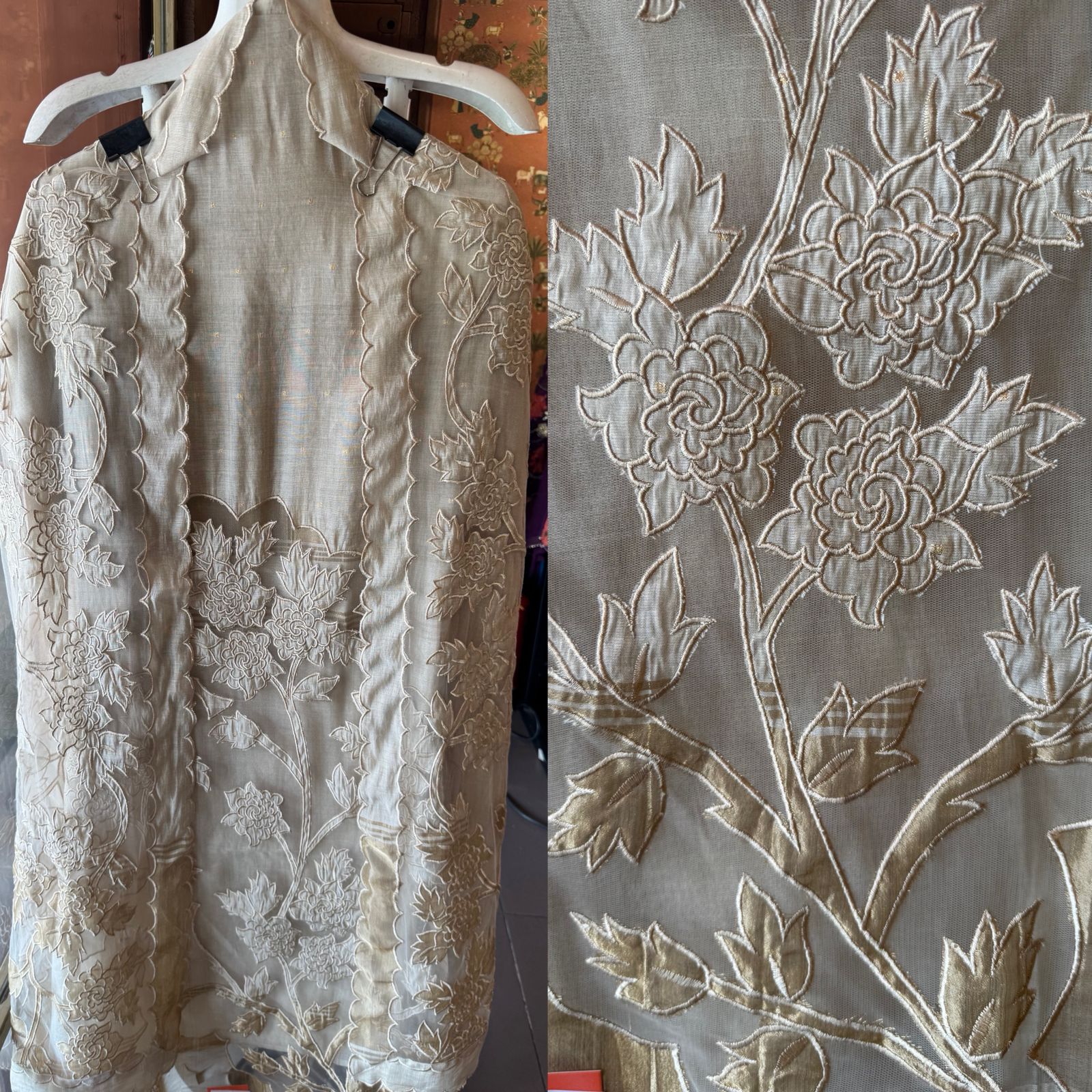 Champagne Floral Embroidered appliqué work Suit