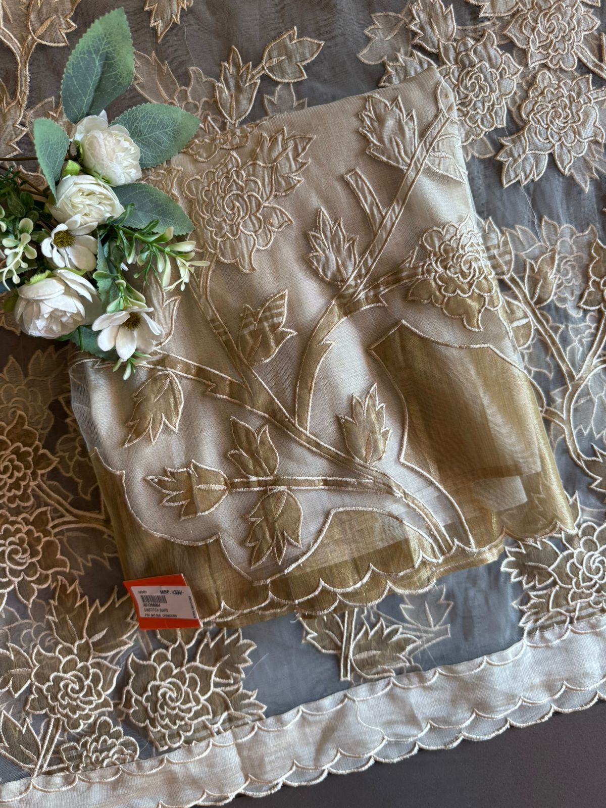 Champagne Floral Embroidered appliqué work Suit
