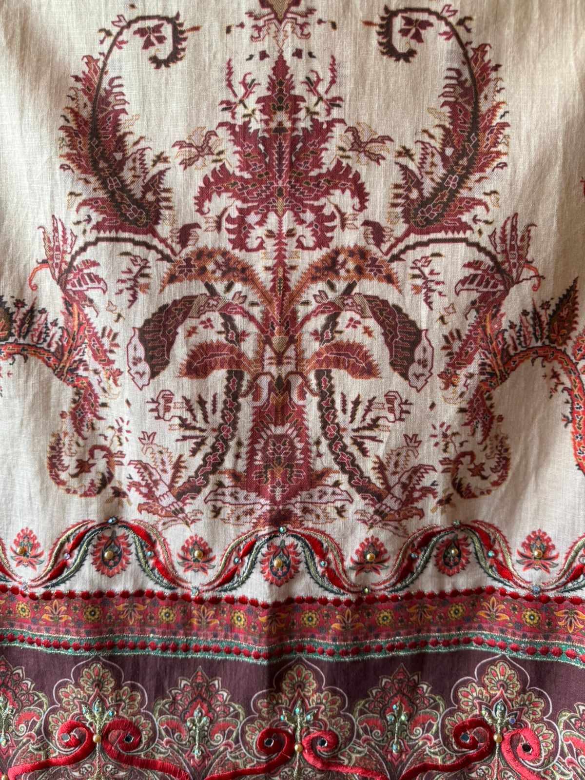 Beige digital Printed Embellished tunic set