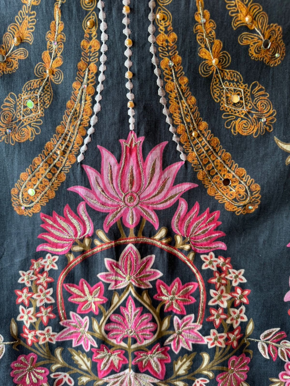 Midnight Black Floral Embroidered tunic set