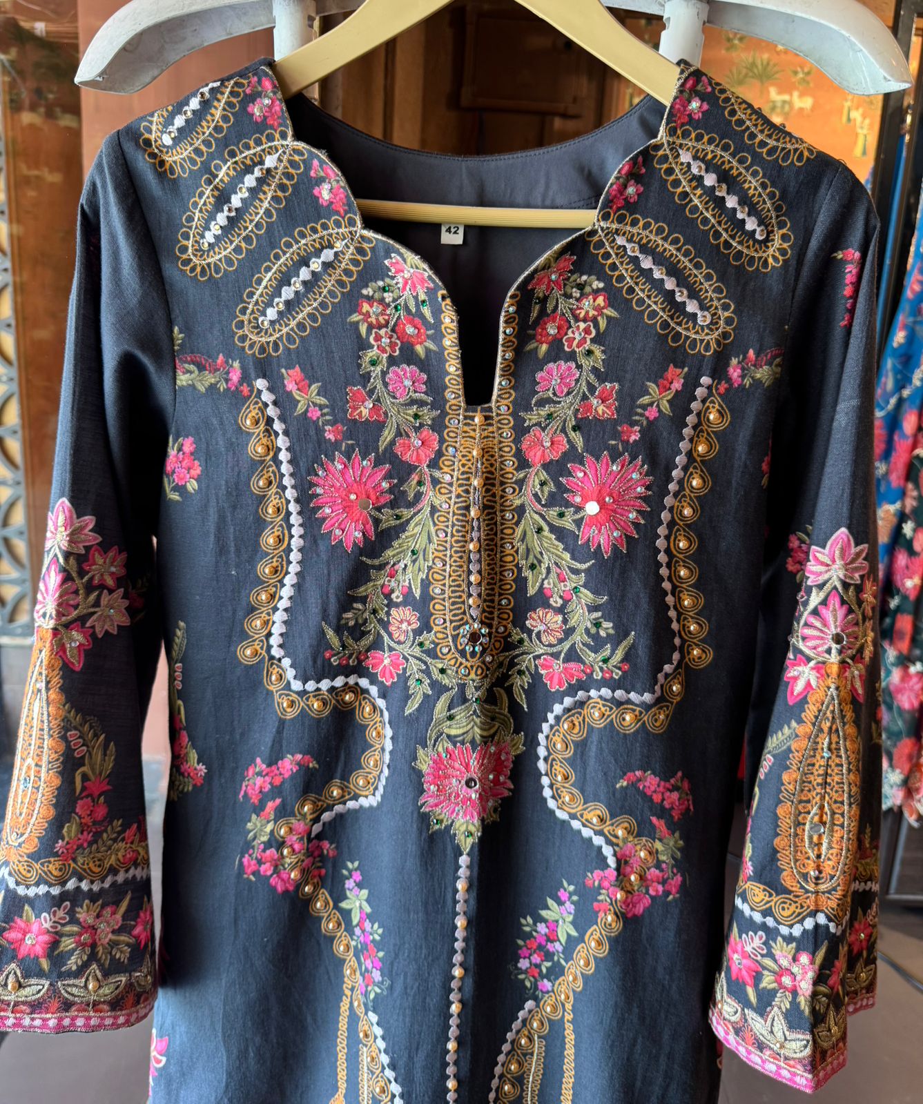 Midnight Black Floral Embroidered tunic set