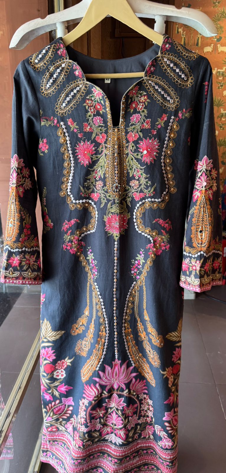 Midnight Black Floral Embroidered tunic set