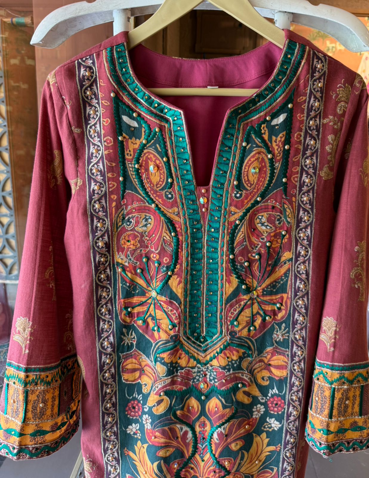 Burgundy Heritage Paisley Printed Kurta