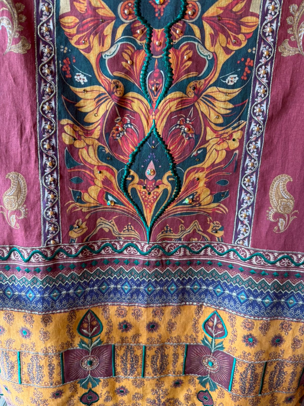 Burgundy Heritage Paisley Printed Kurta