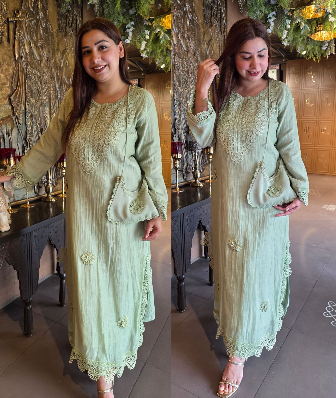 Floral Schiffli work Kurta set
