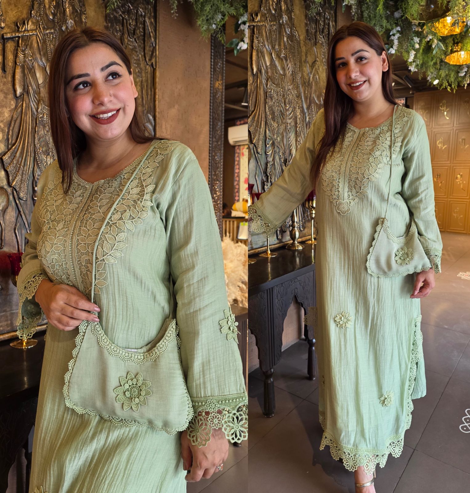 Floral Schiffli work Kurta set