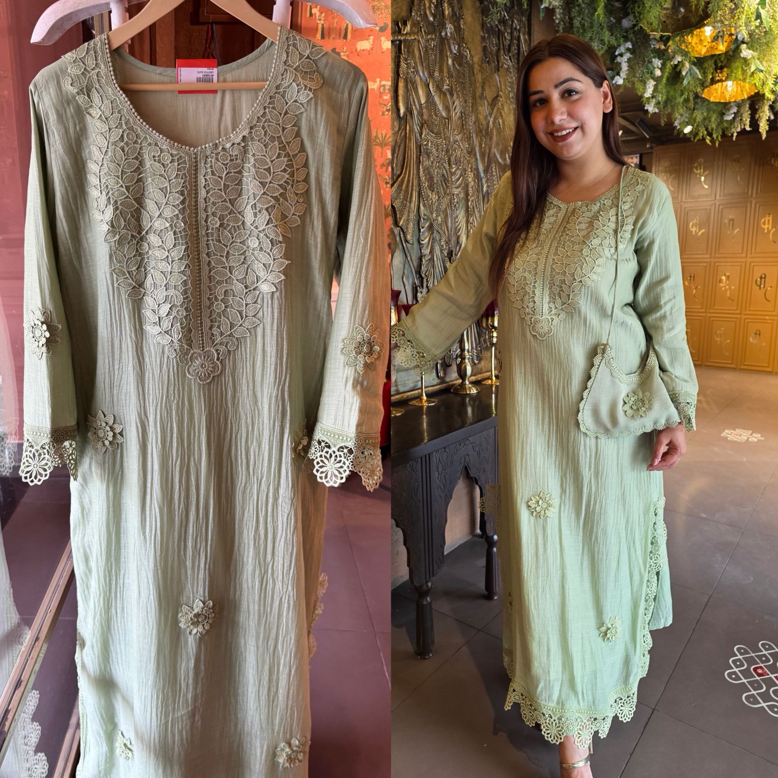 Floral Schiffli work Kurta set