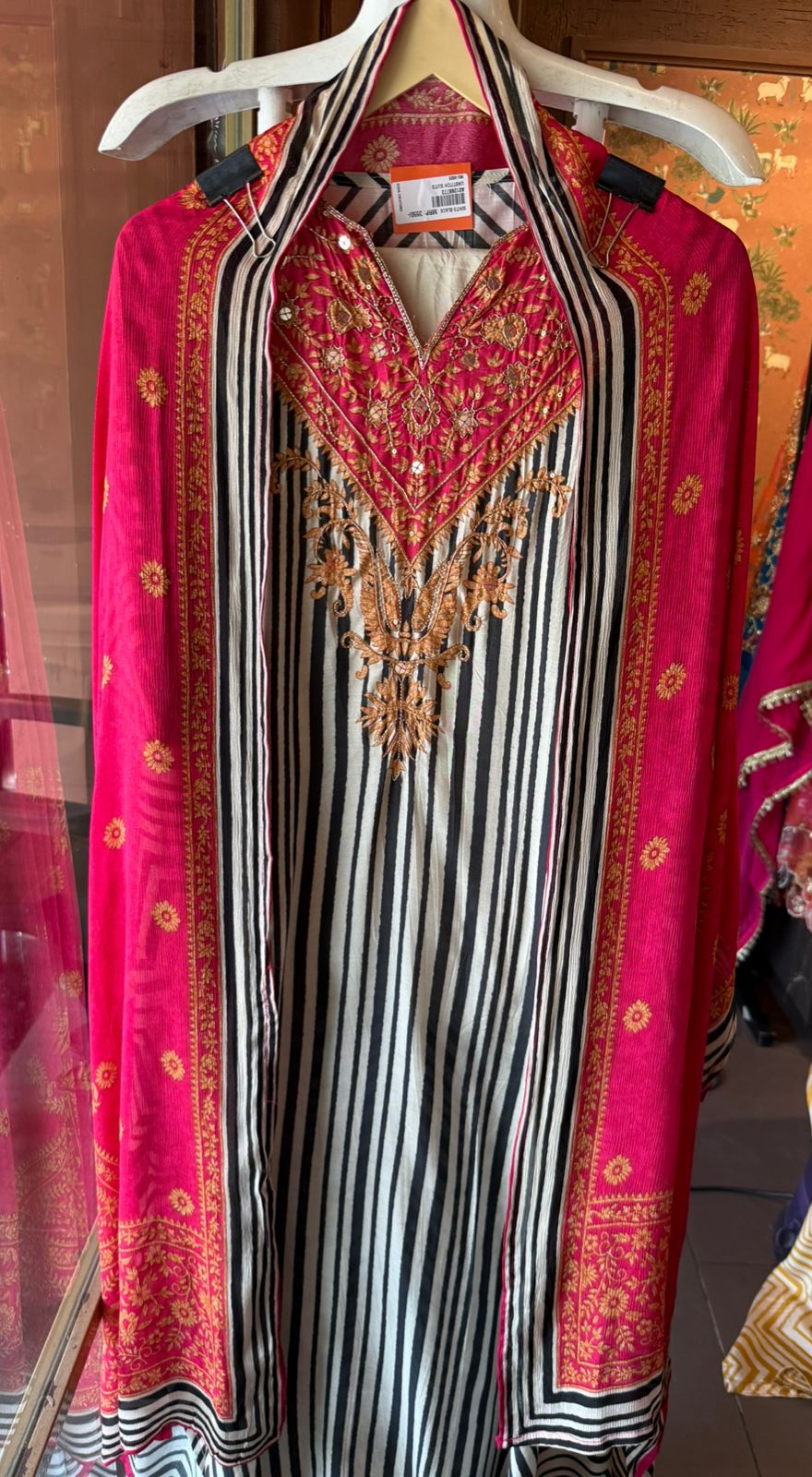 Pure Muslin Striped Embroidered Suit set