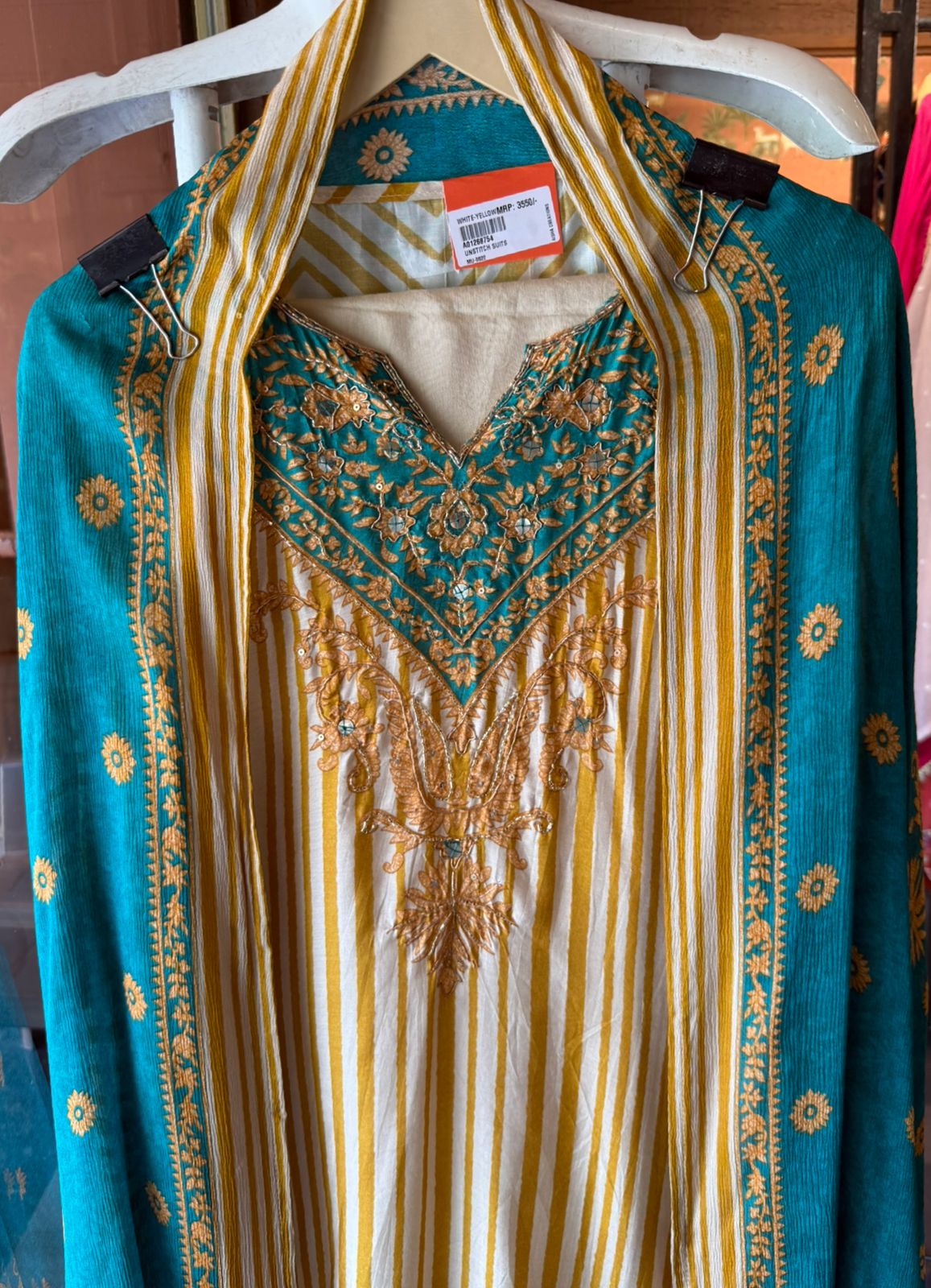 Pure Muslin Striped Embroidered Suit set