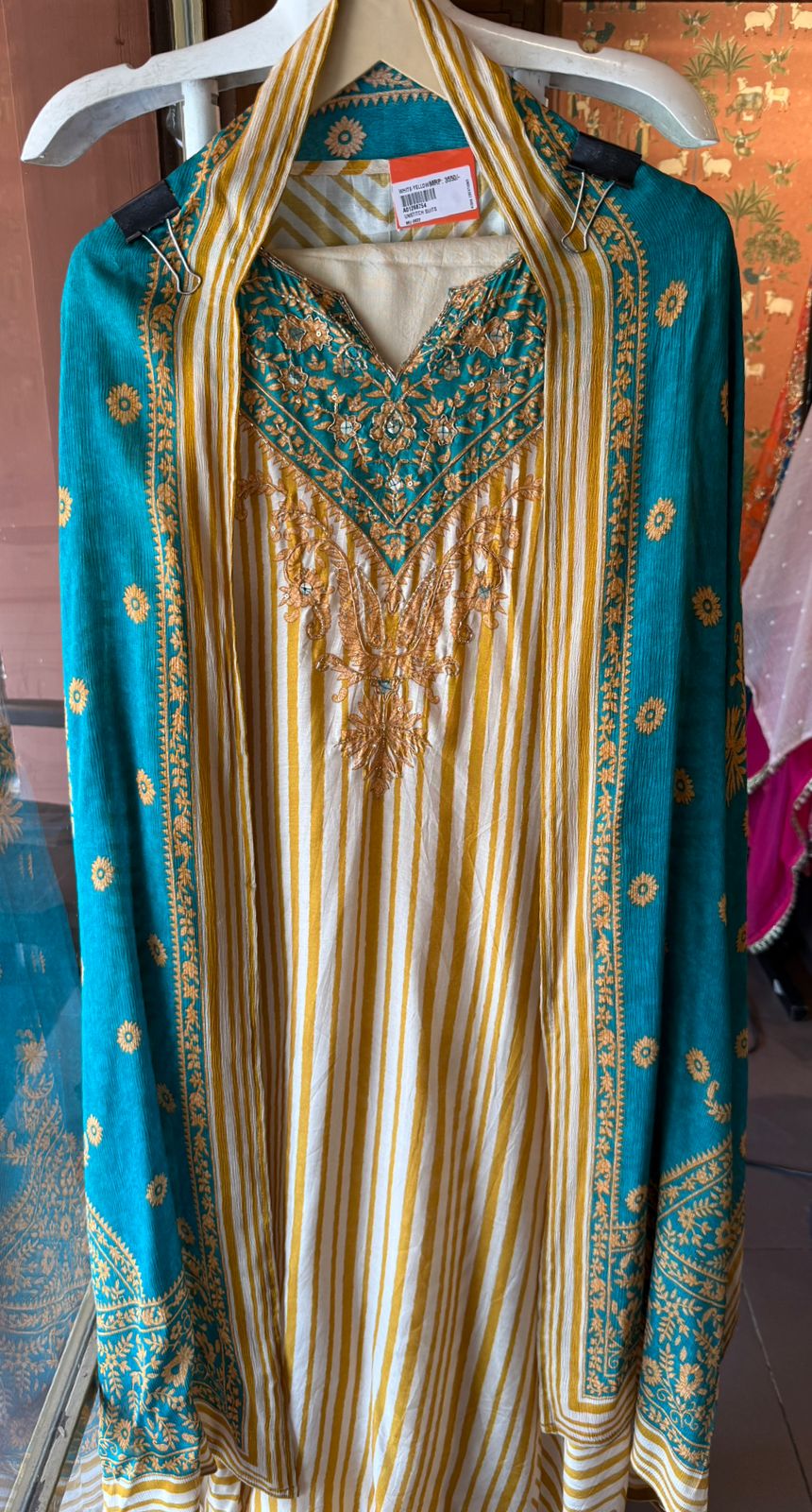 Pure Muslin Striped Embroidered Suit set