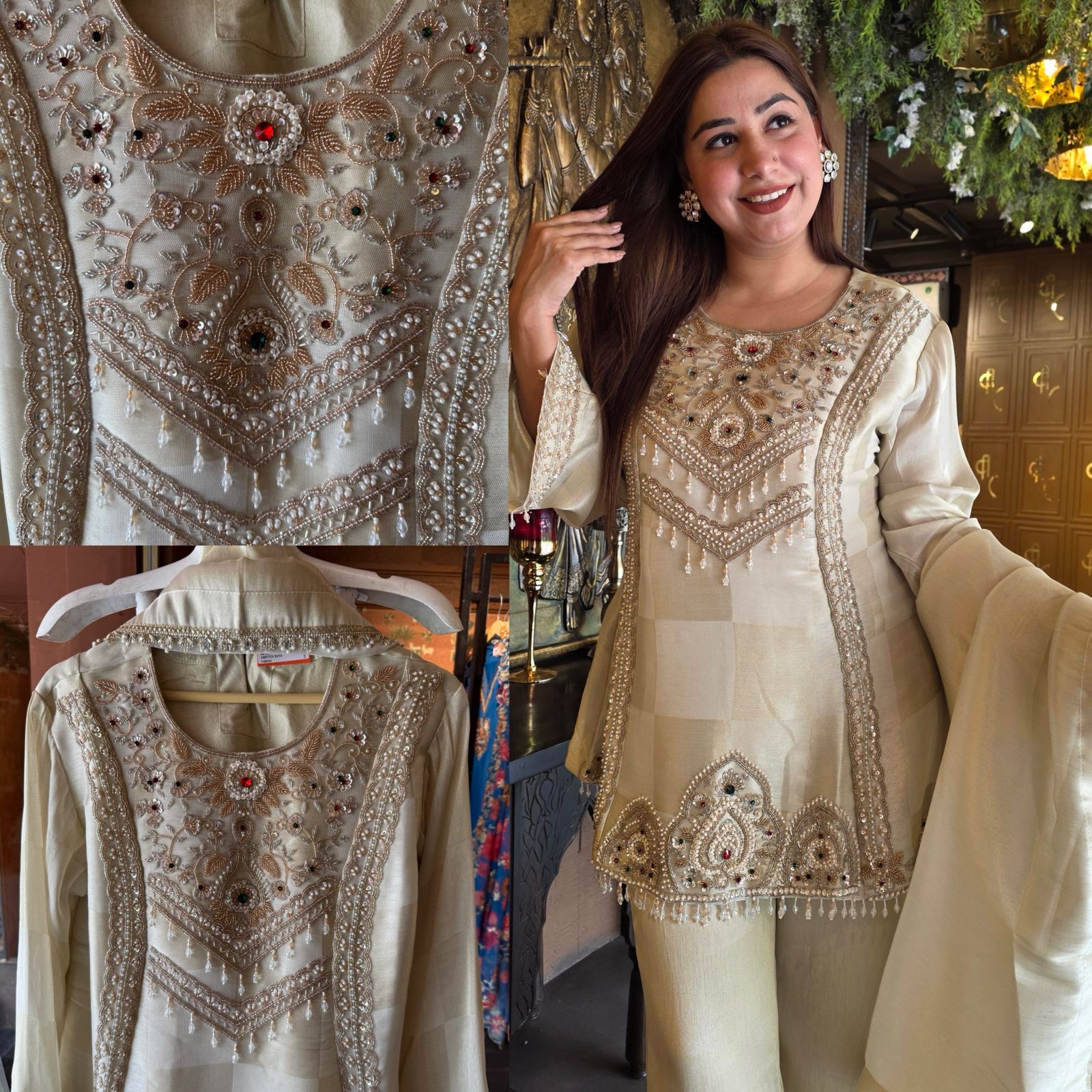 Ivory Pearl Embellished Designer Suit