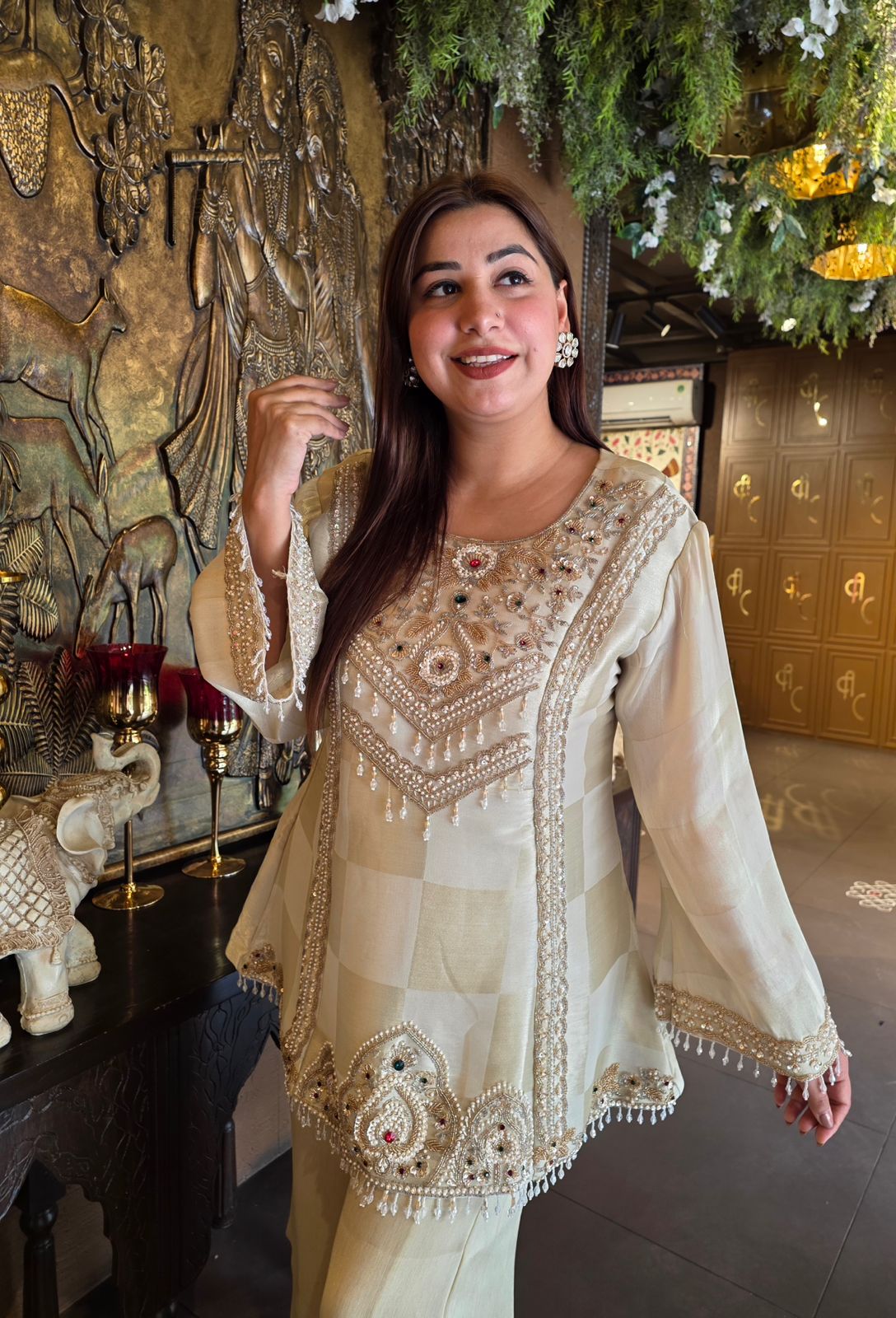 Ivory Pearl Embellished Designer Suit
