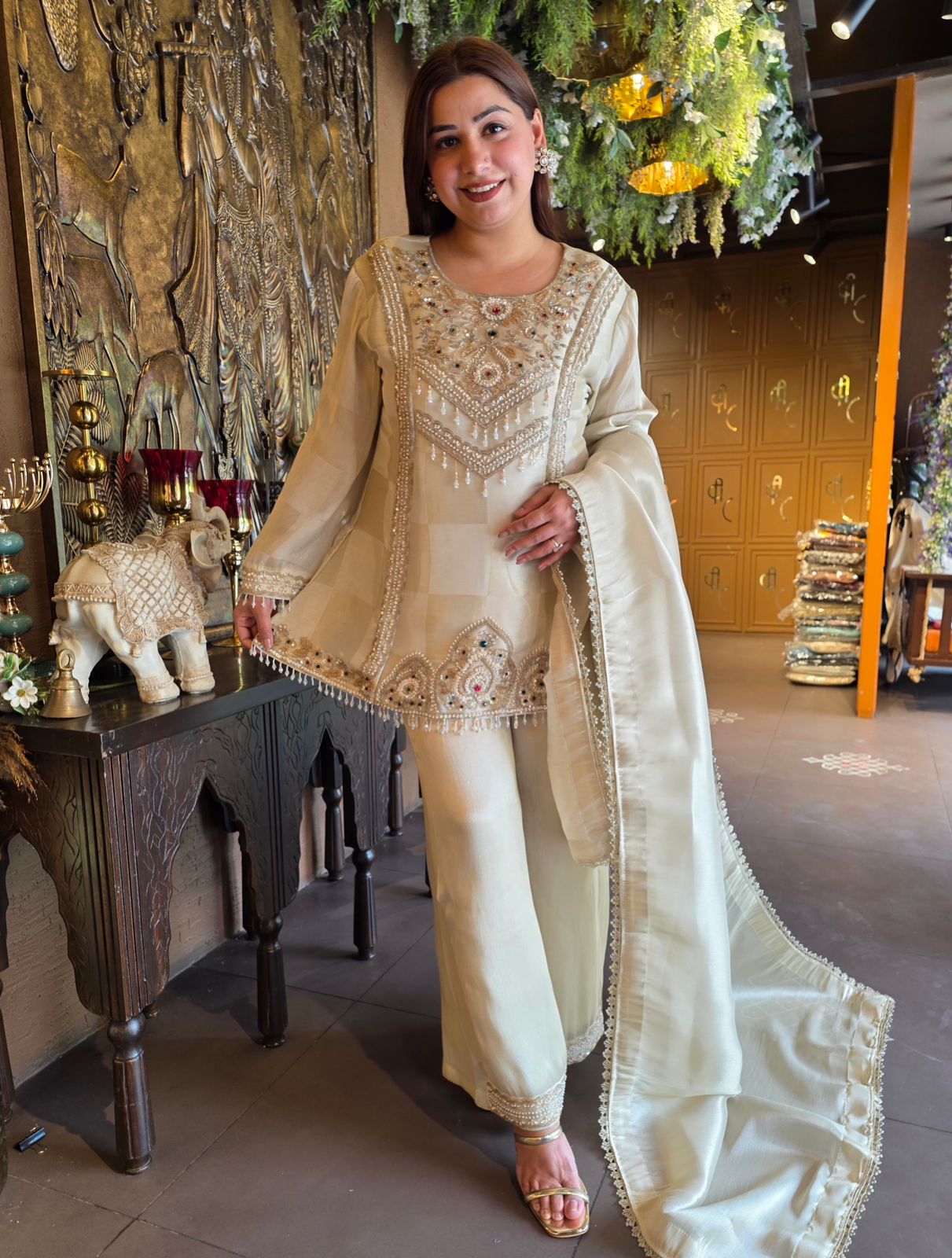 Ivory Pearl Embellished Designer Suit