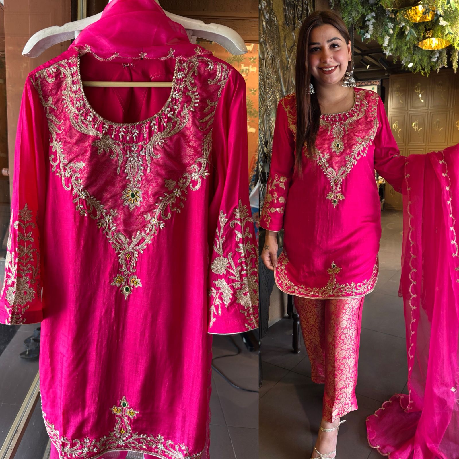 Fuchsia Embroidered designer  Suit Set