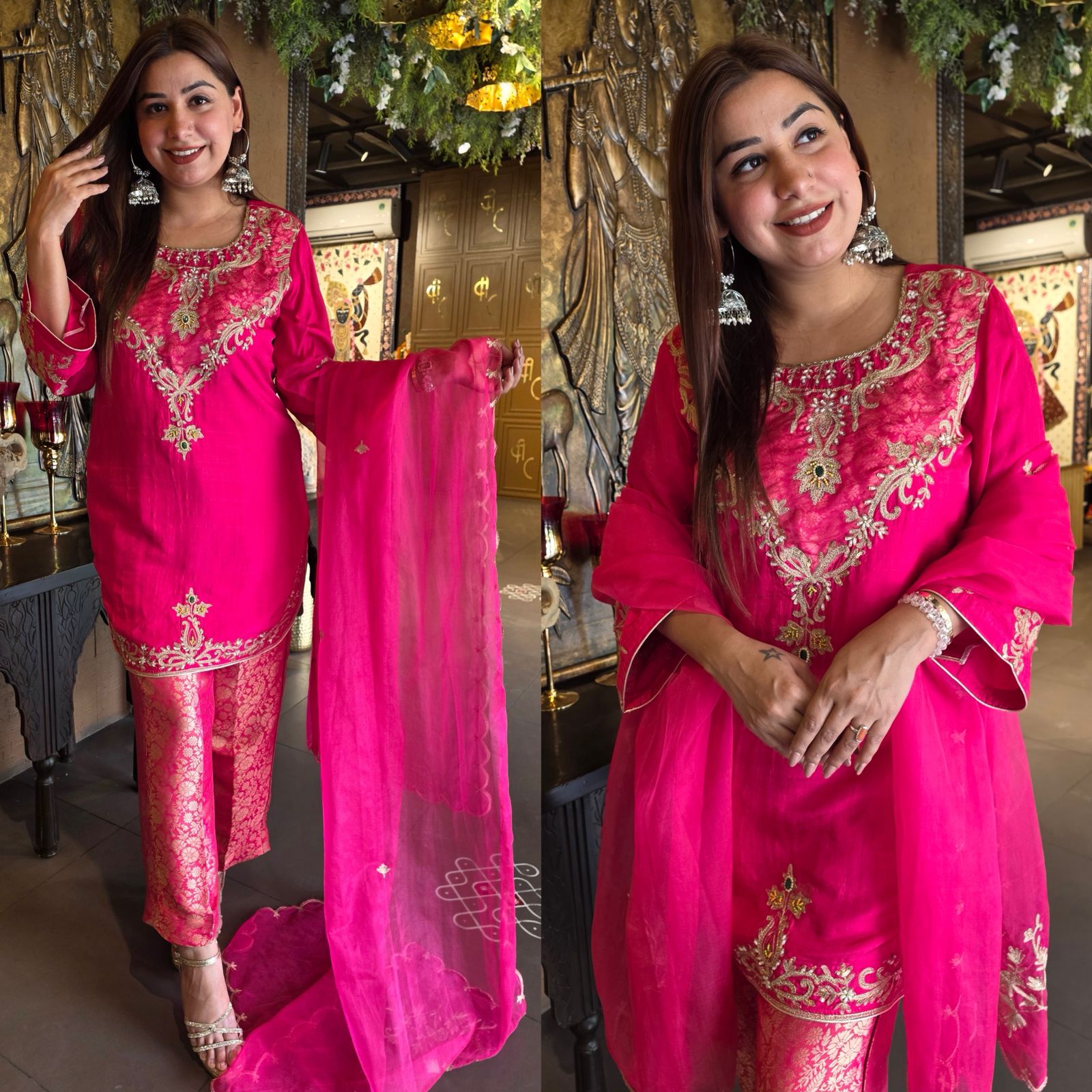 Fuchsia Embroidered designer  Suit Set