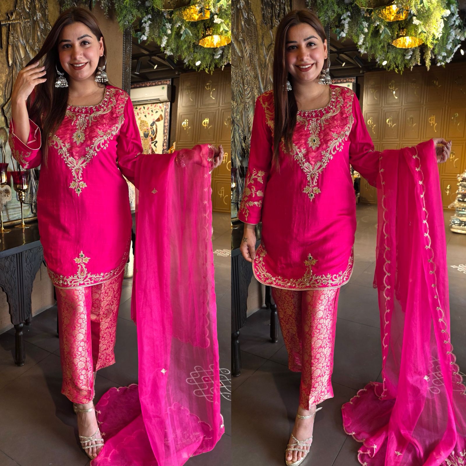 Fuchsia Embroidered designer  Suit Set