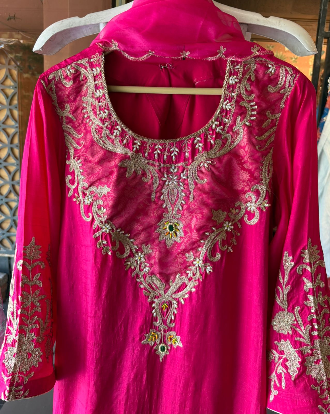 Fuchsia Embroidered designer  Suit Set