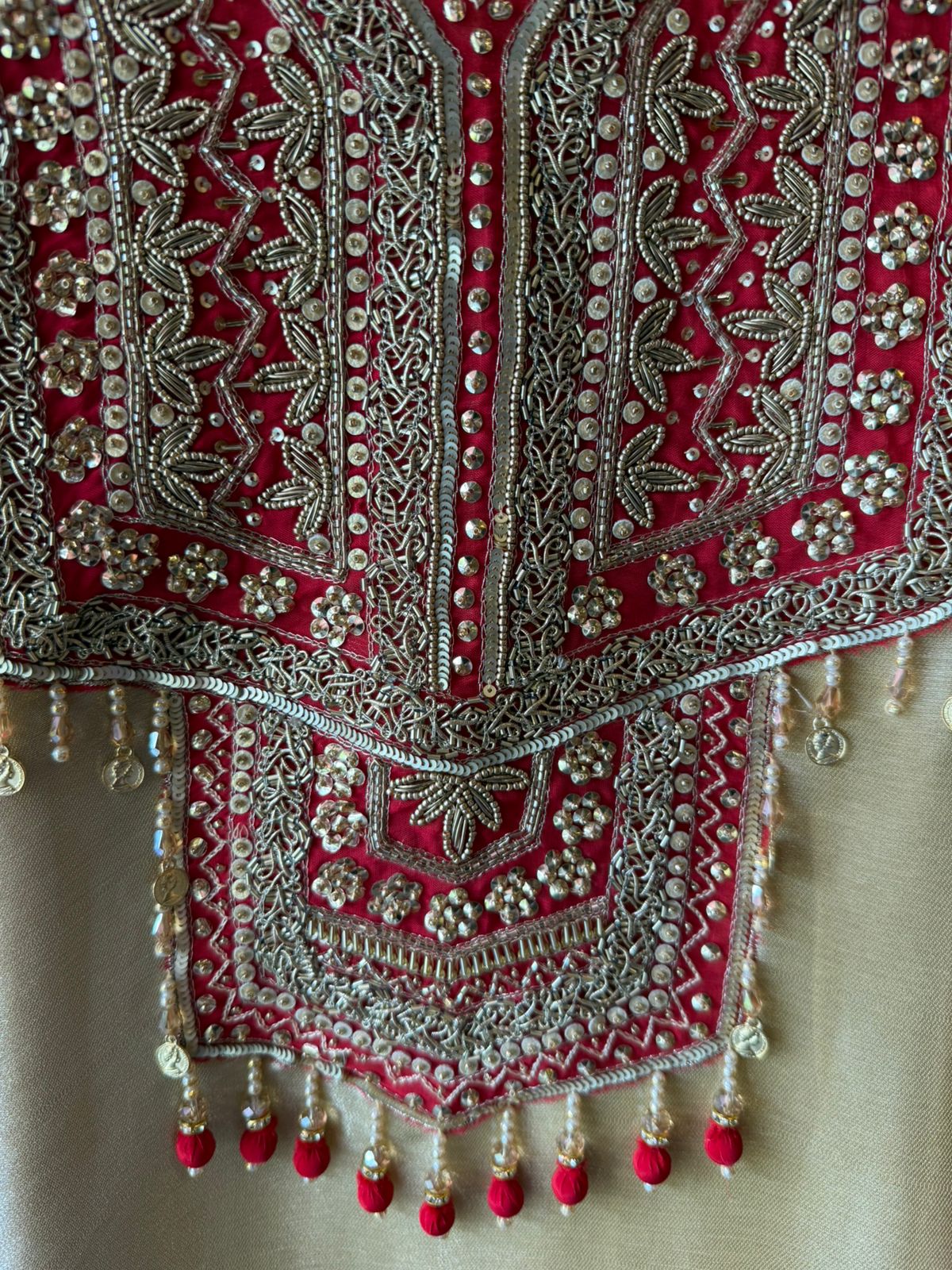Champagne & Crimson Hand Embroidered Kurta Set