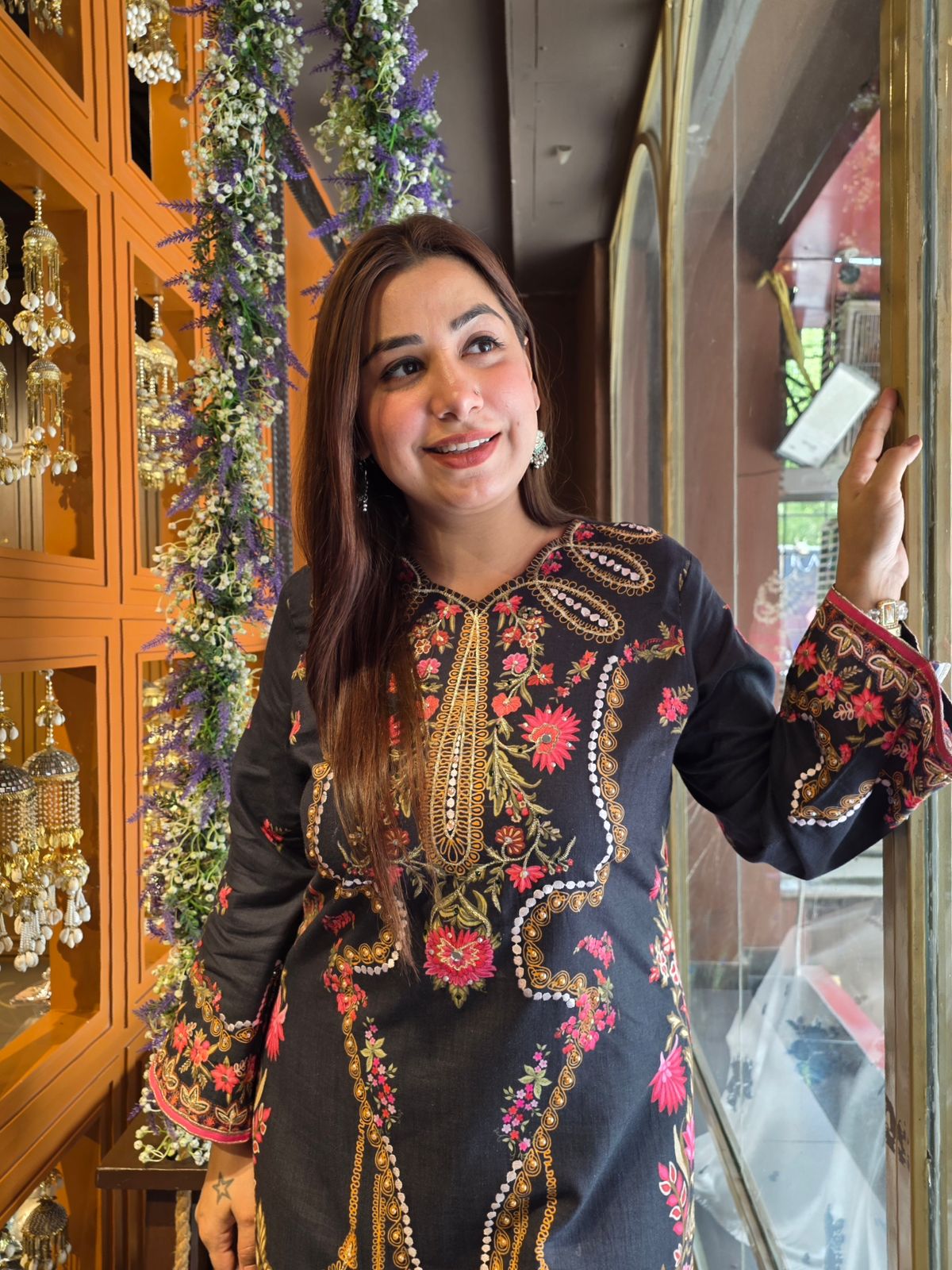 Midnight Black Floral Embroidered tunic set