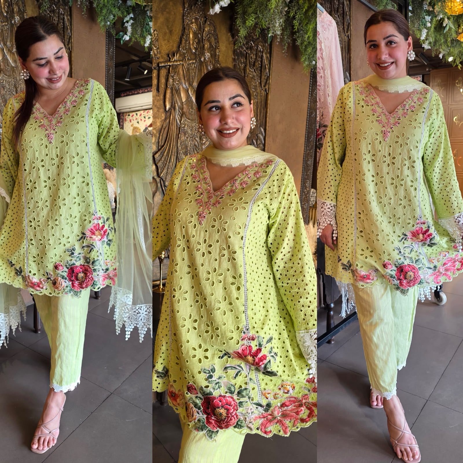 Hakuba cotton Schiffli Embroidered 3 Piece sets