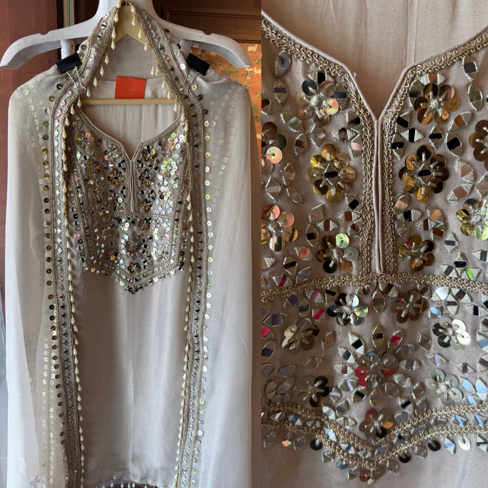 Ivory Mirror Work and Sippi Suit Set