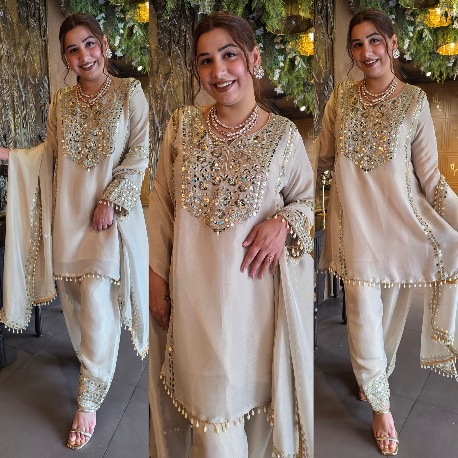 Ivory Mirror Work and Sippi Suit Set