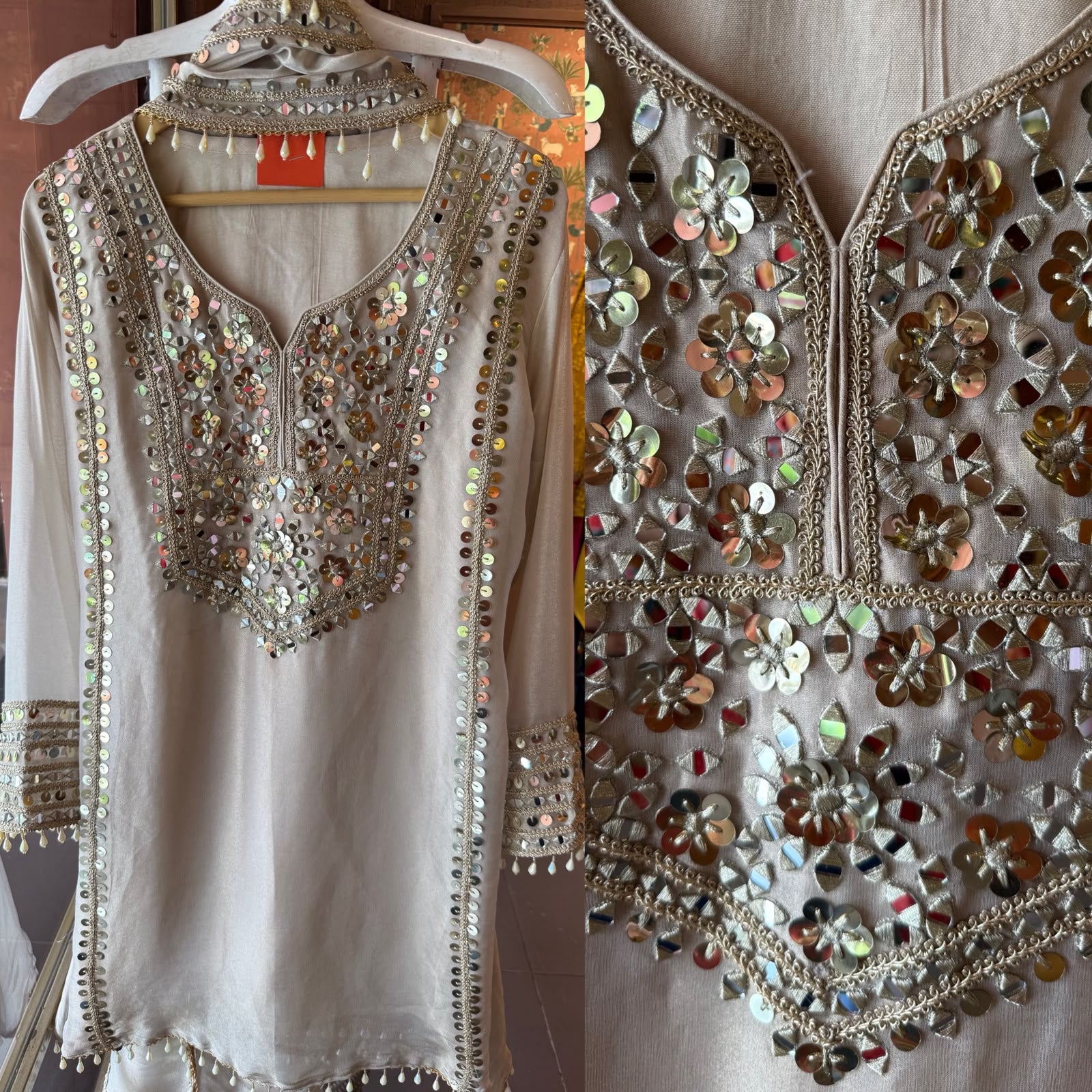 Ivory Mirror Work and Sippi Suit Set