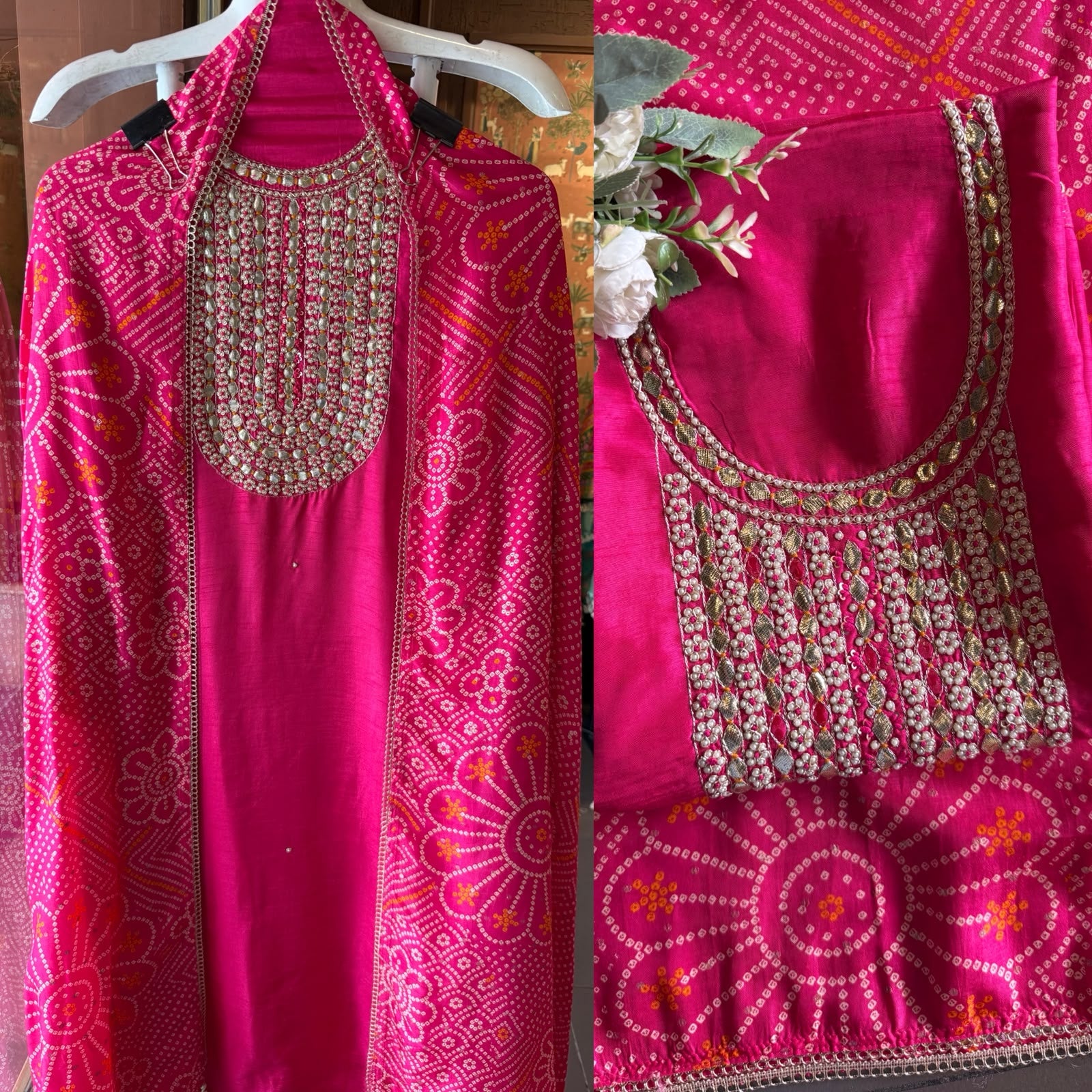 Plain Silk Shirt with Heavily embroidered neck