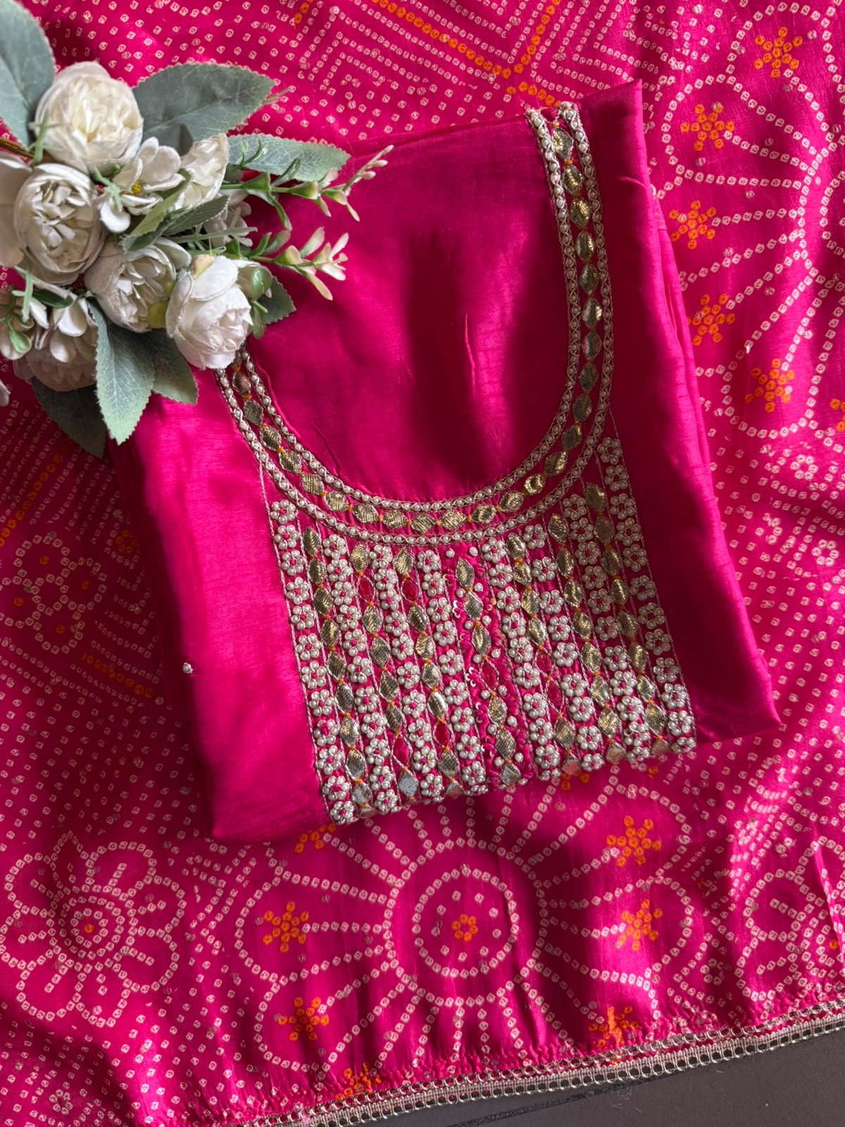 Plain Silk Shirt with Heavily embroidered neck