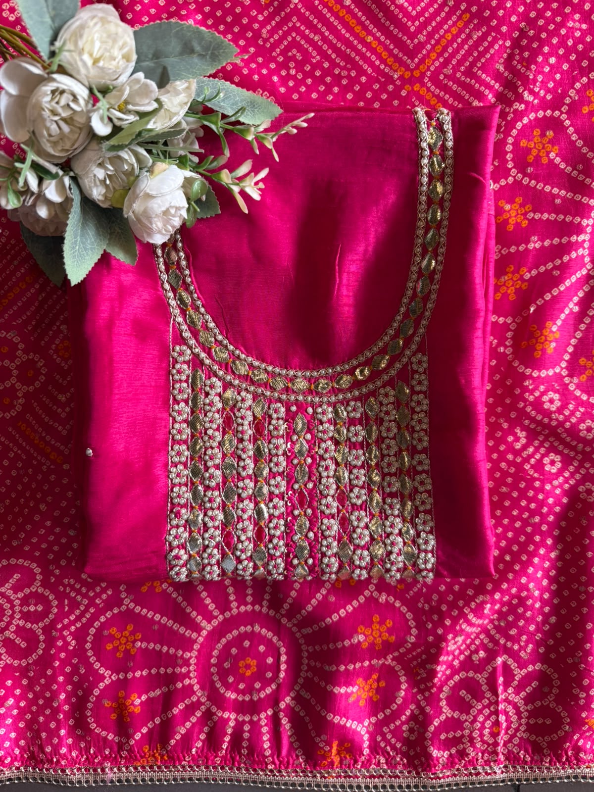Plain Silk Shirt with Heavily embroidered neck
