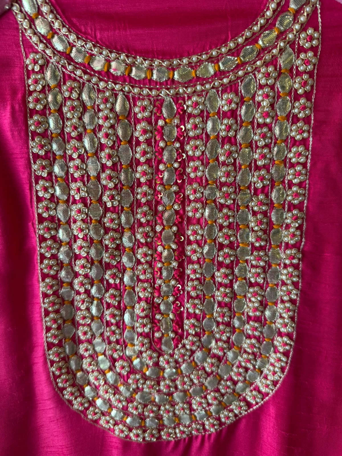 Plain Silk Shirt with Heavily embroidered neck