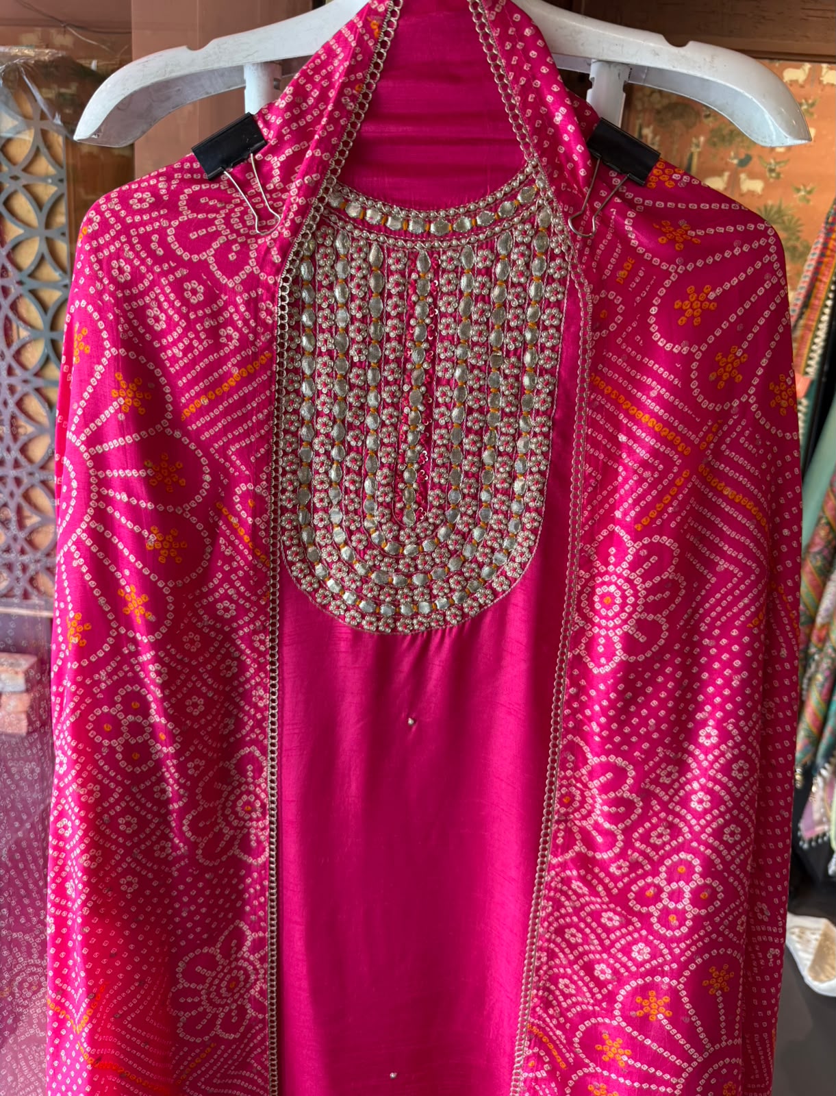 Plain Silk Shirt with Heavily embroidered neck