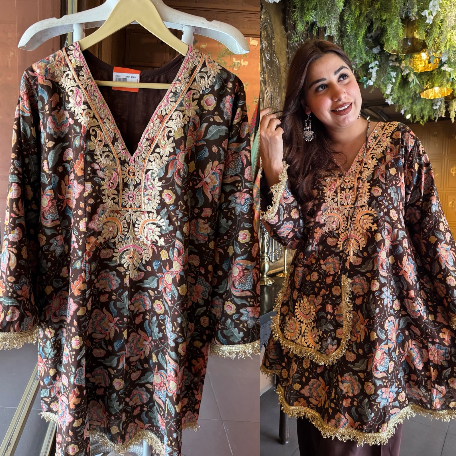Mum cotton  Floral printed Farshi Set with Purse