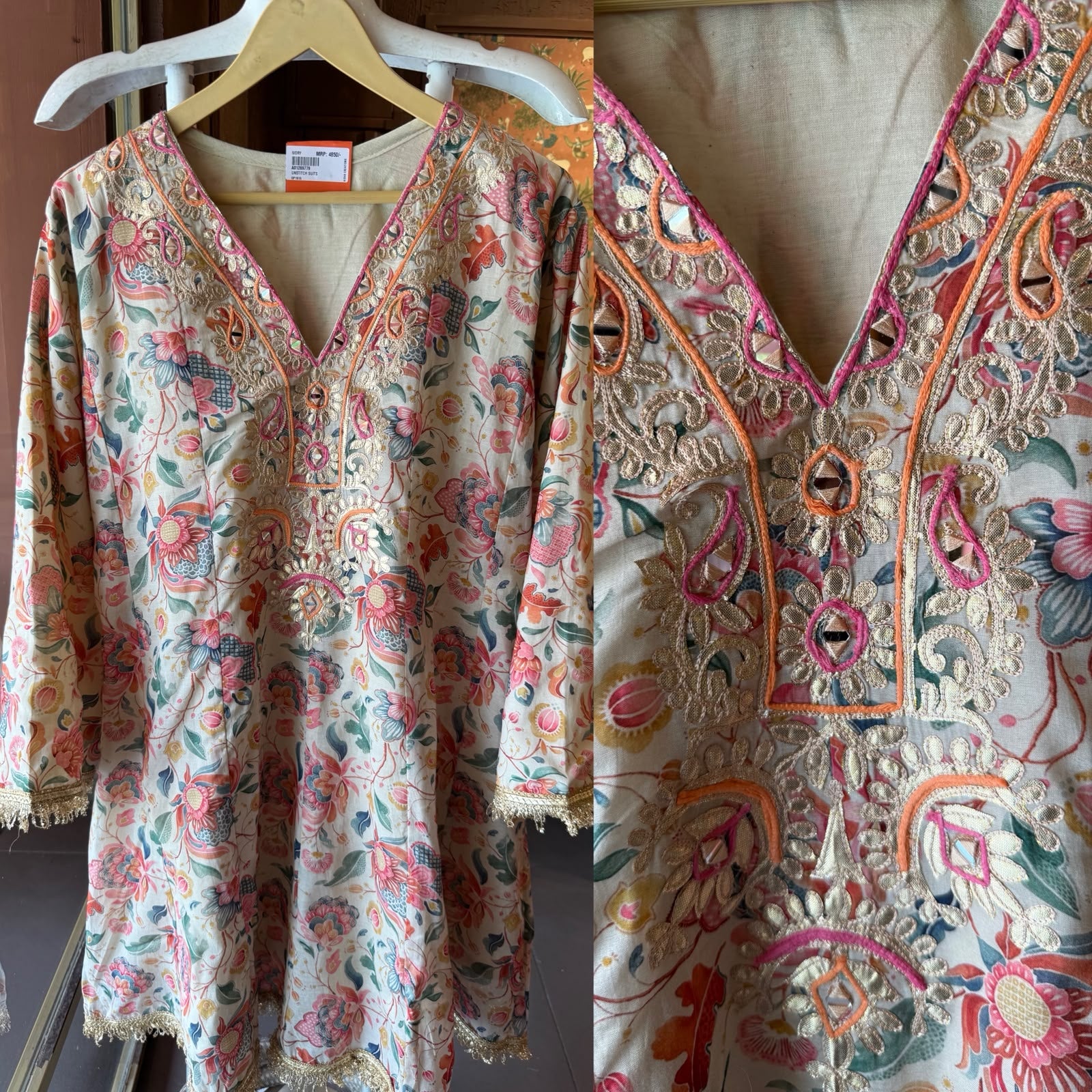 Mum cotton  Floral printed Farshi Set with Purse