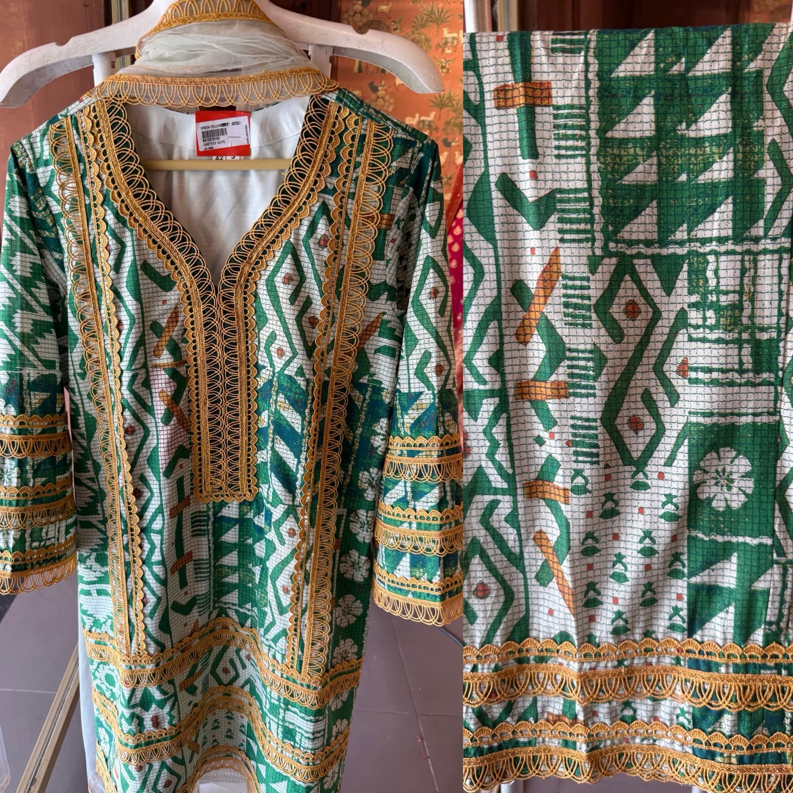Emerald Green Printed Cotton Suit Set