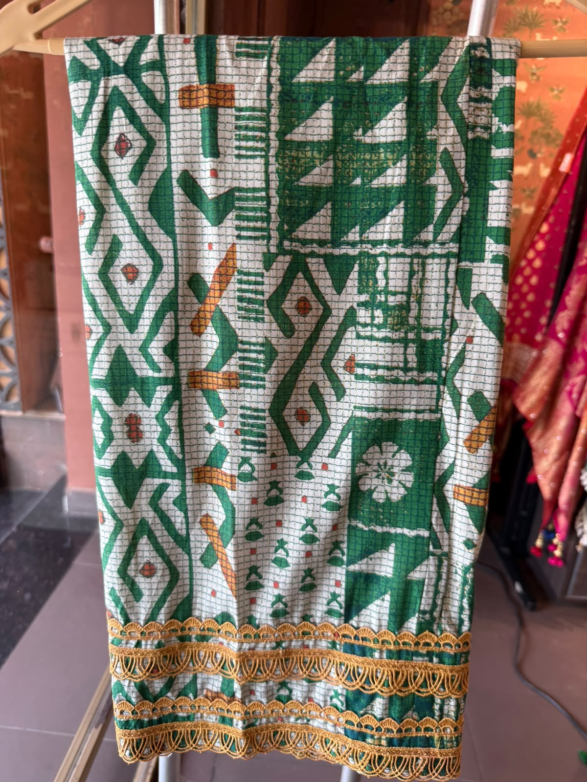 Emerald Green Printed Cotton Suit Set