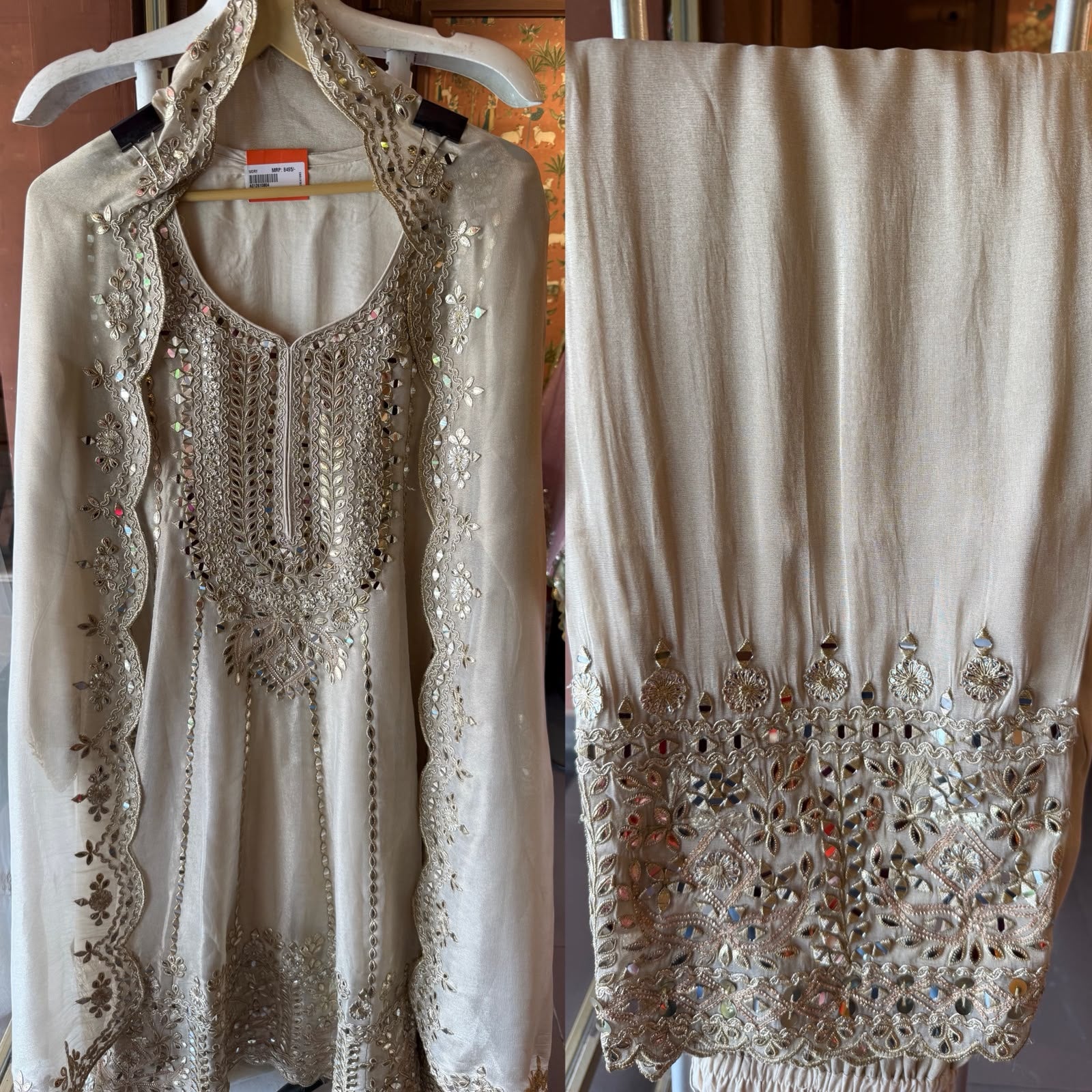 Regal Ivory Mirror Work Anarkali Suit Set