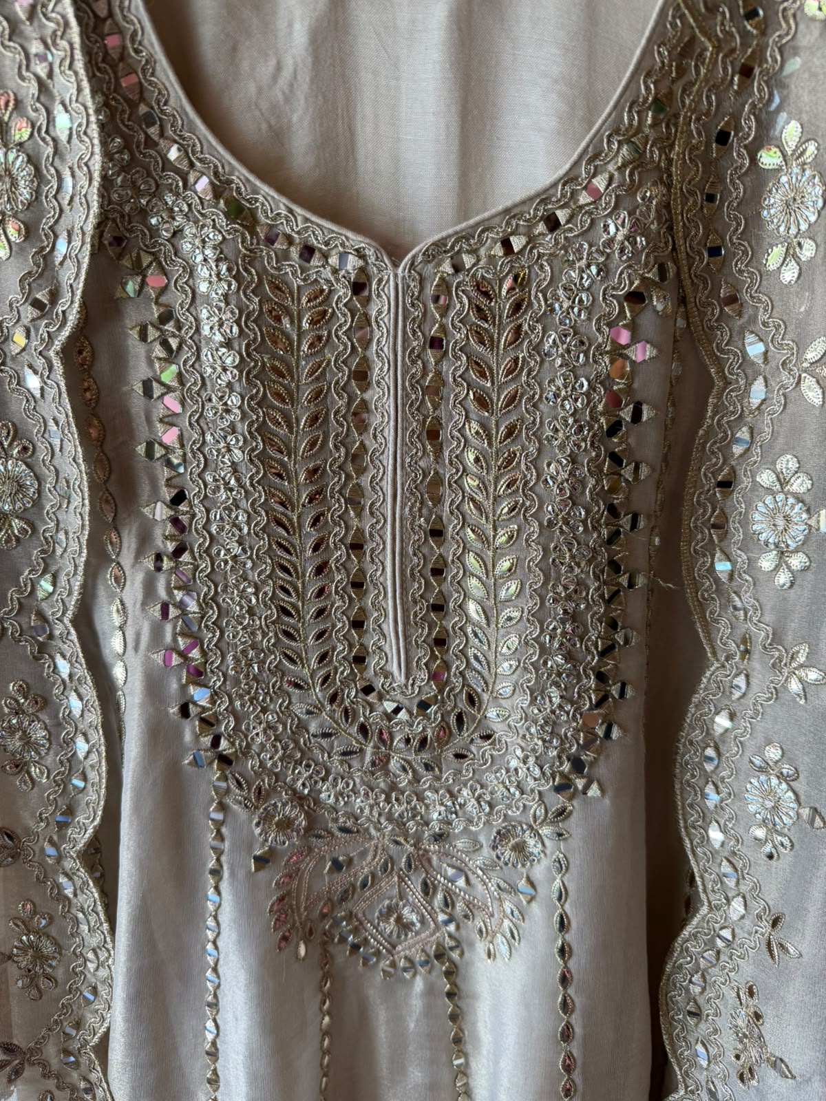Regal Ivory Mirror Work Anarkali Suit Set