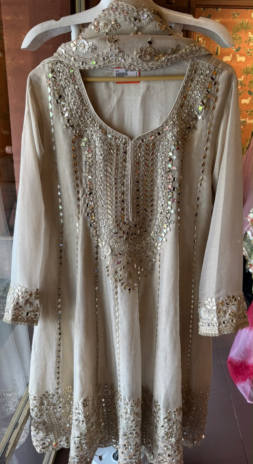Regal Ivory Mirror Work Anarkali Suit Set