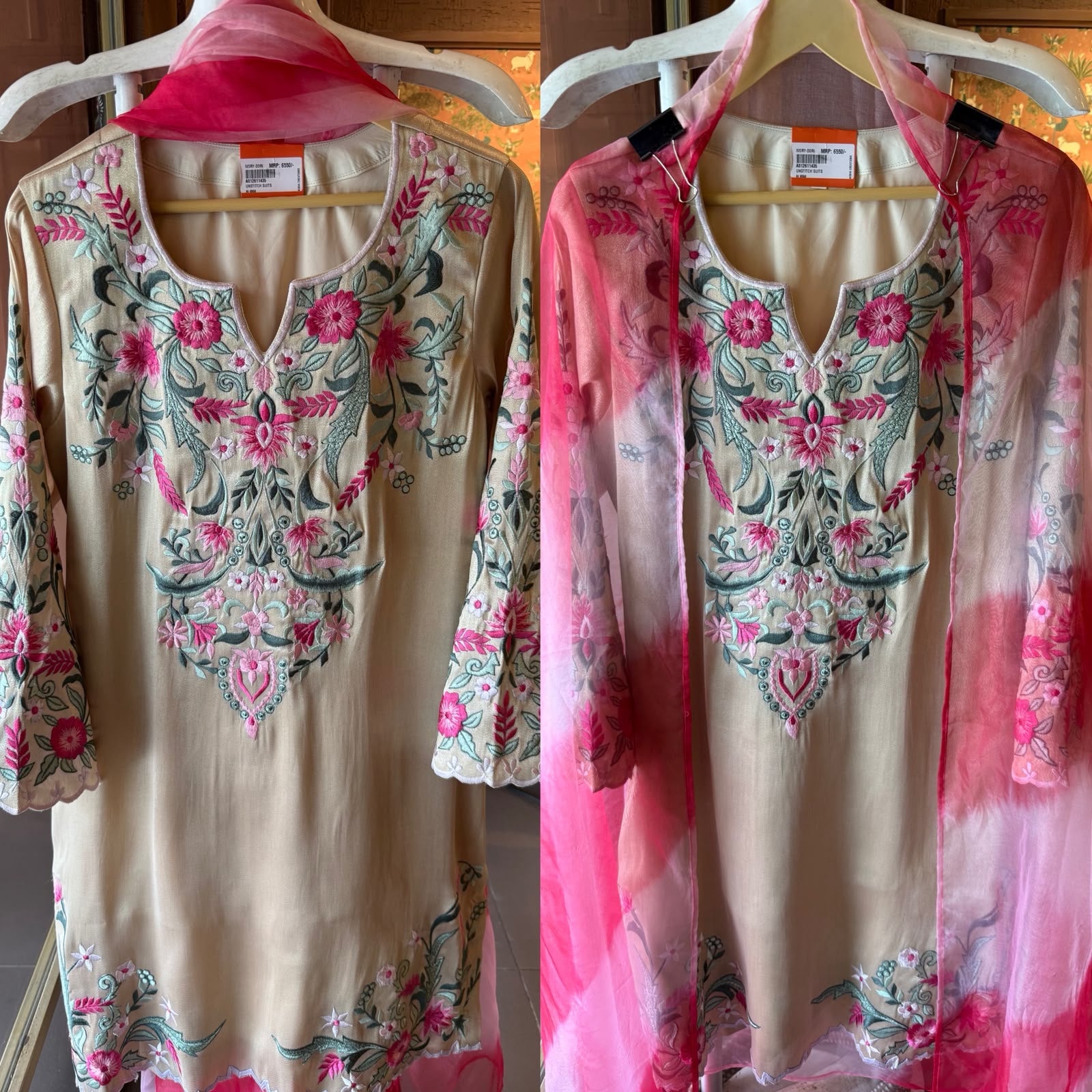 Floral Multi coloured thread Embroidered Suit Set