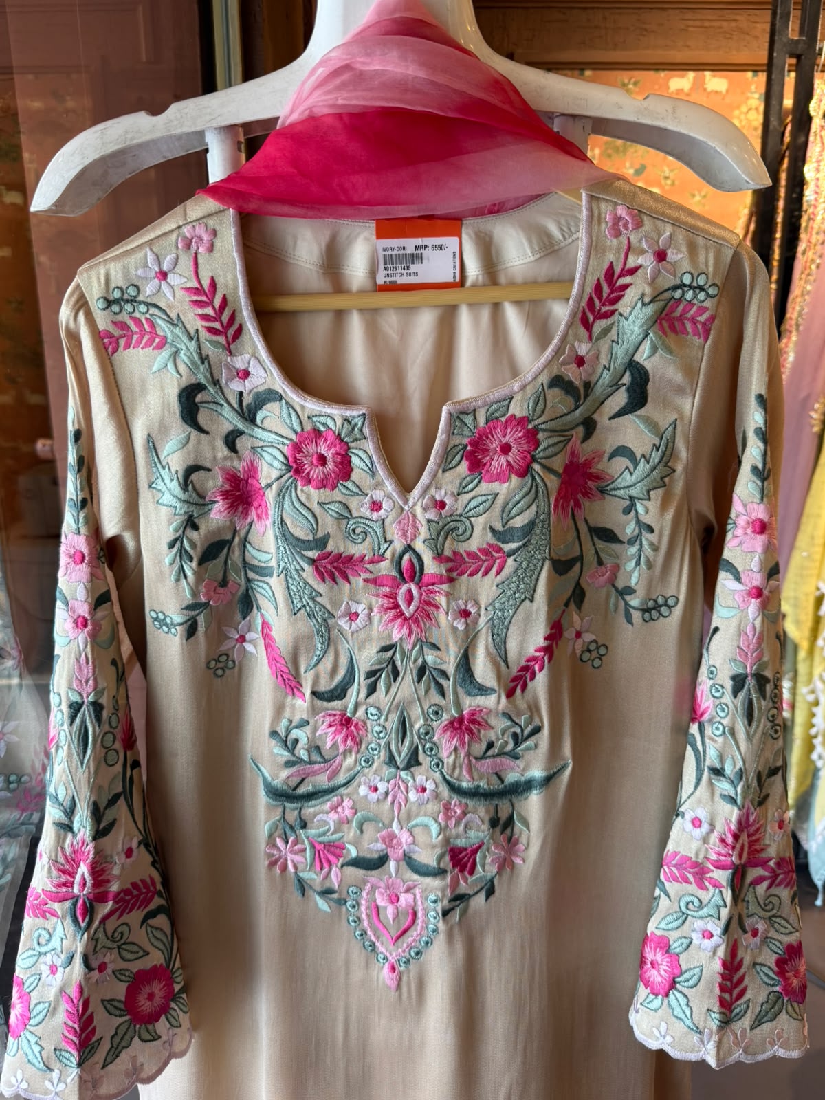 Floral Multi coloured thread Embroidered Suit Set