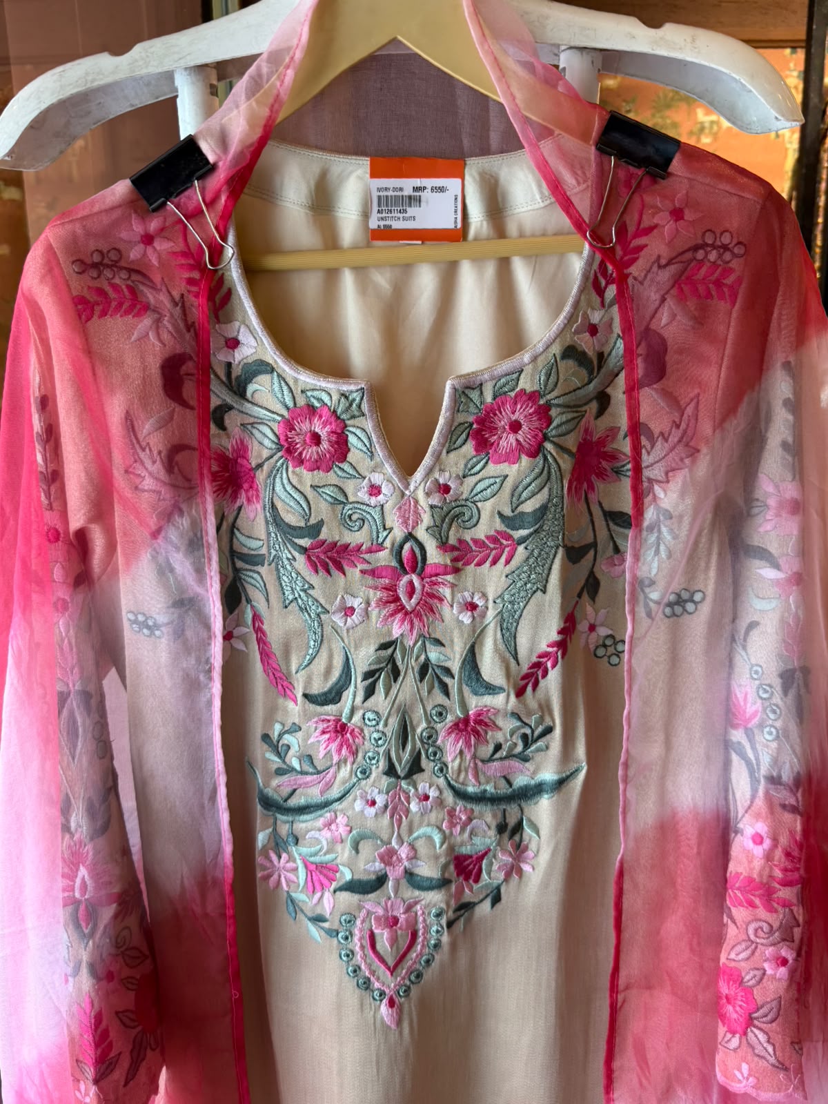 Floral Multi coloured thread Embroidered Suit Set