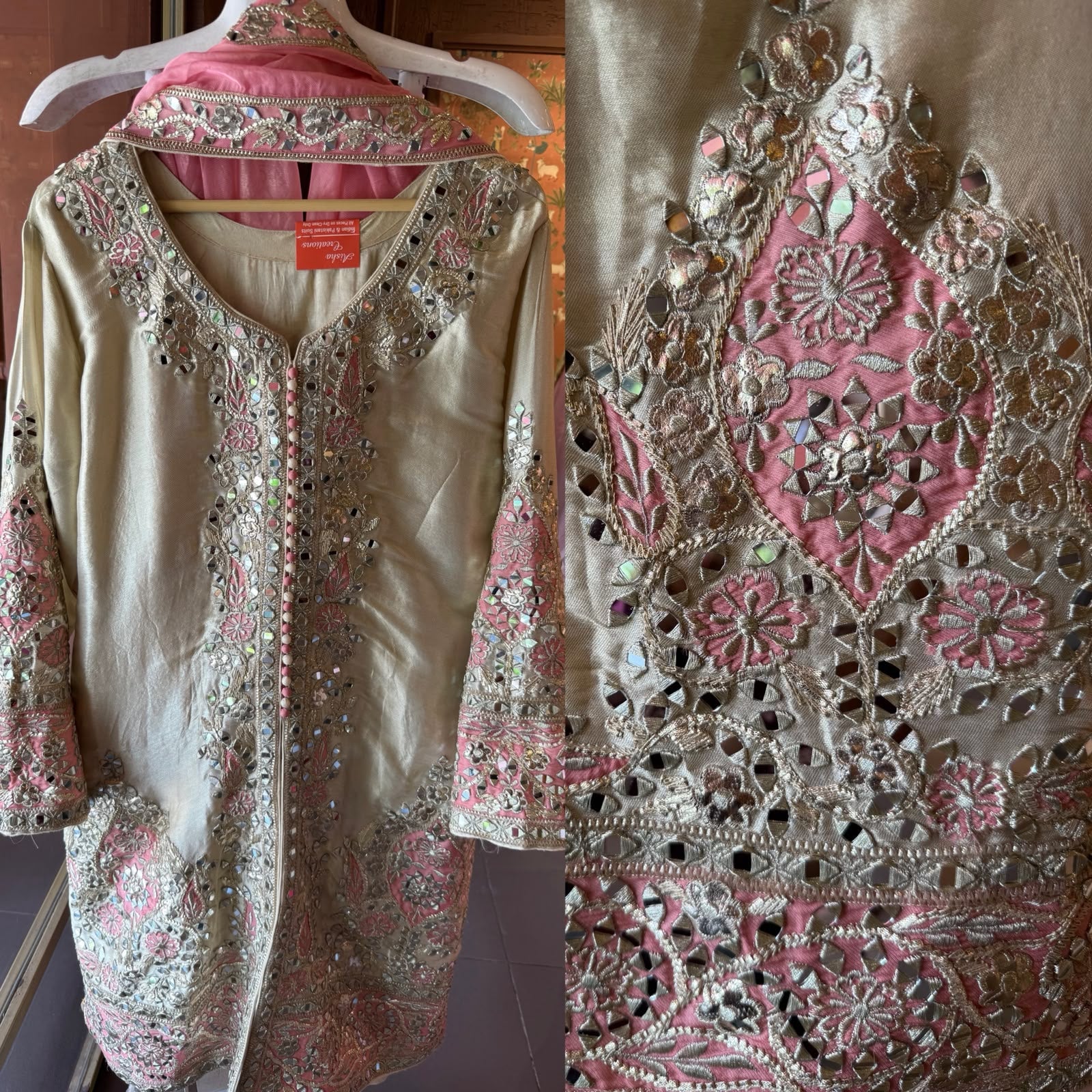Champagne & Blush Mirror Work luxury Suit Set