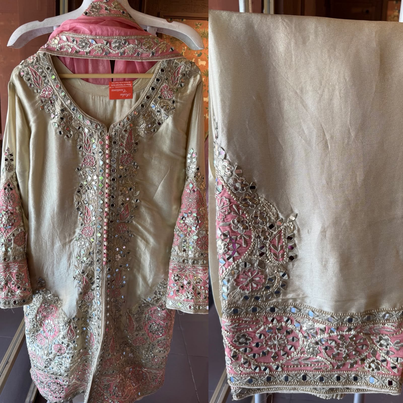 Champagne & Blush Mirror Work luxury Suit Set